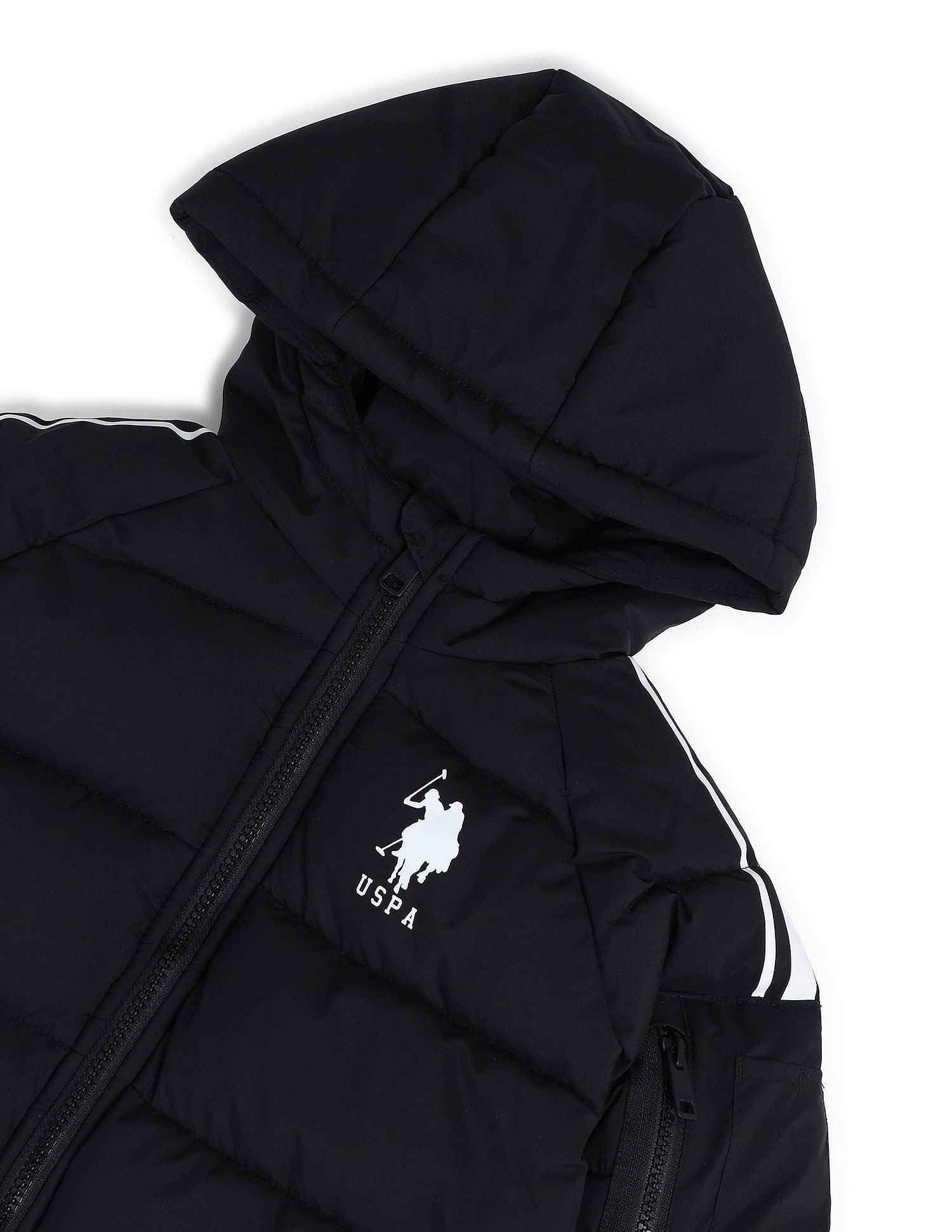 Boys Regular Fit Solid Padded Jacket Black - U.S. POLO ASSN. | Large