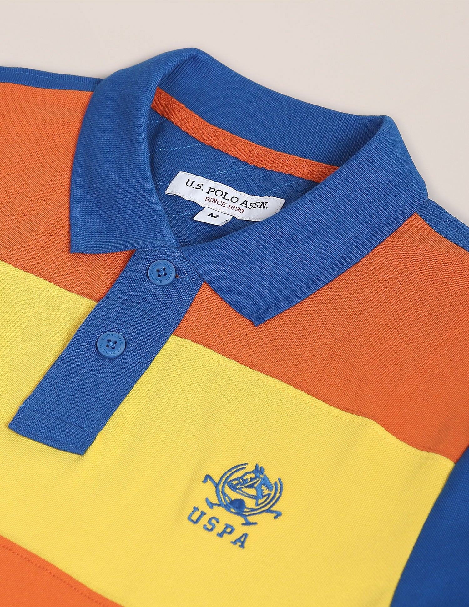 Colour Block Cotton Polo Shirt Orange and Blue - U.S. Polo Assn. India | Large
