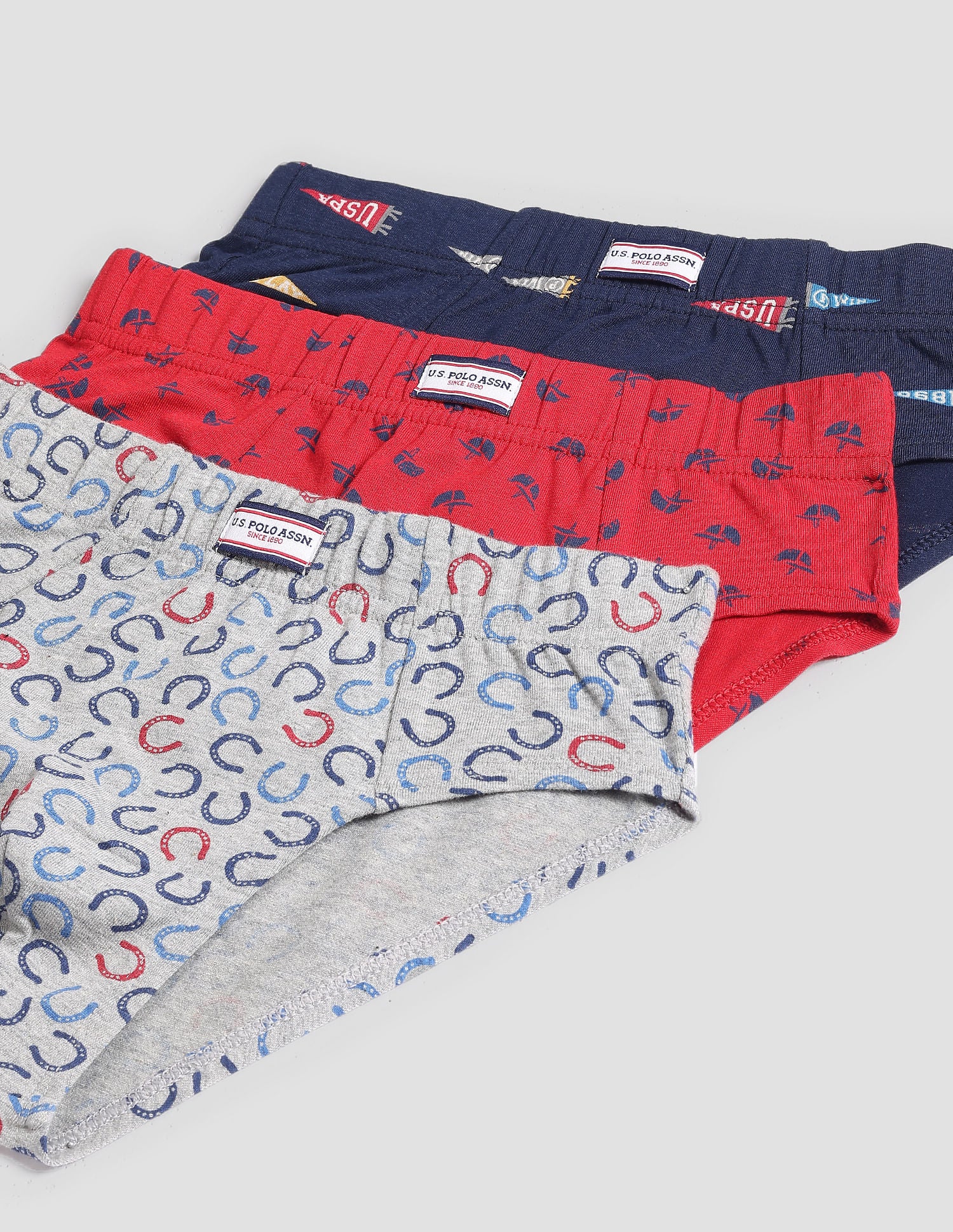 Mid Rise Cotton Spandex OKB01 Briefs - Pack Of 3 Red, Navy and Grey - U.S. POLO ASSN. | Large