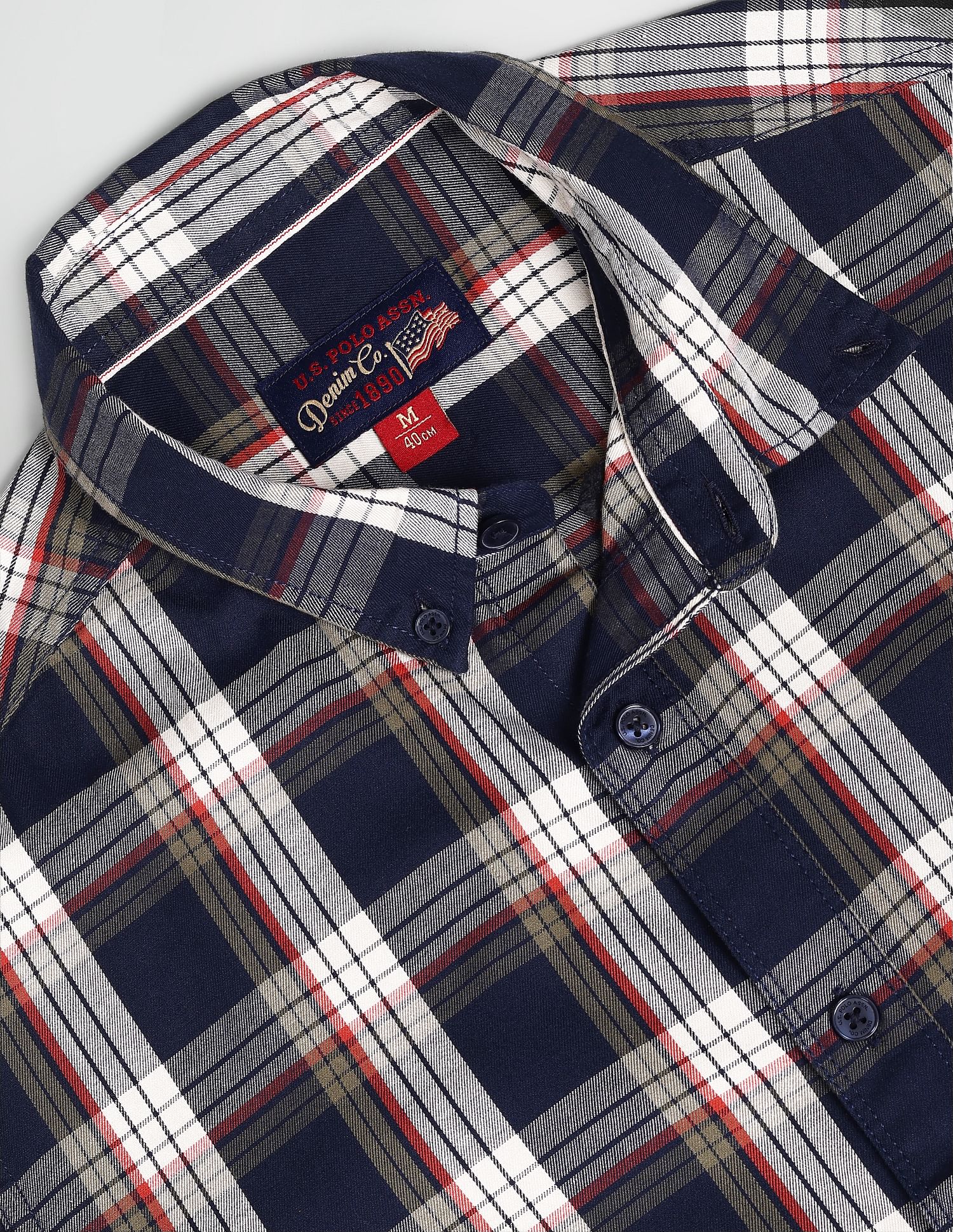 Button Down Collar Tartan Check Formal Shirt Navy - U.S. Polo Assn. India | Large