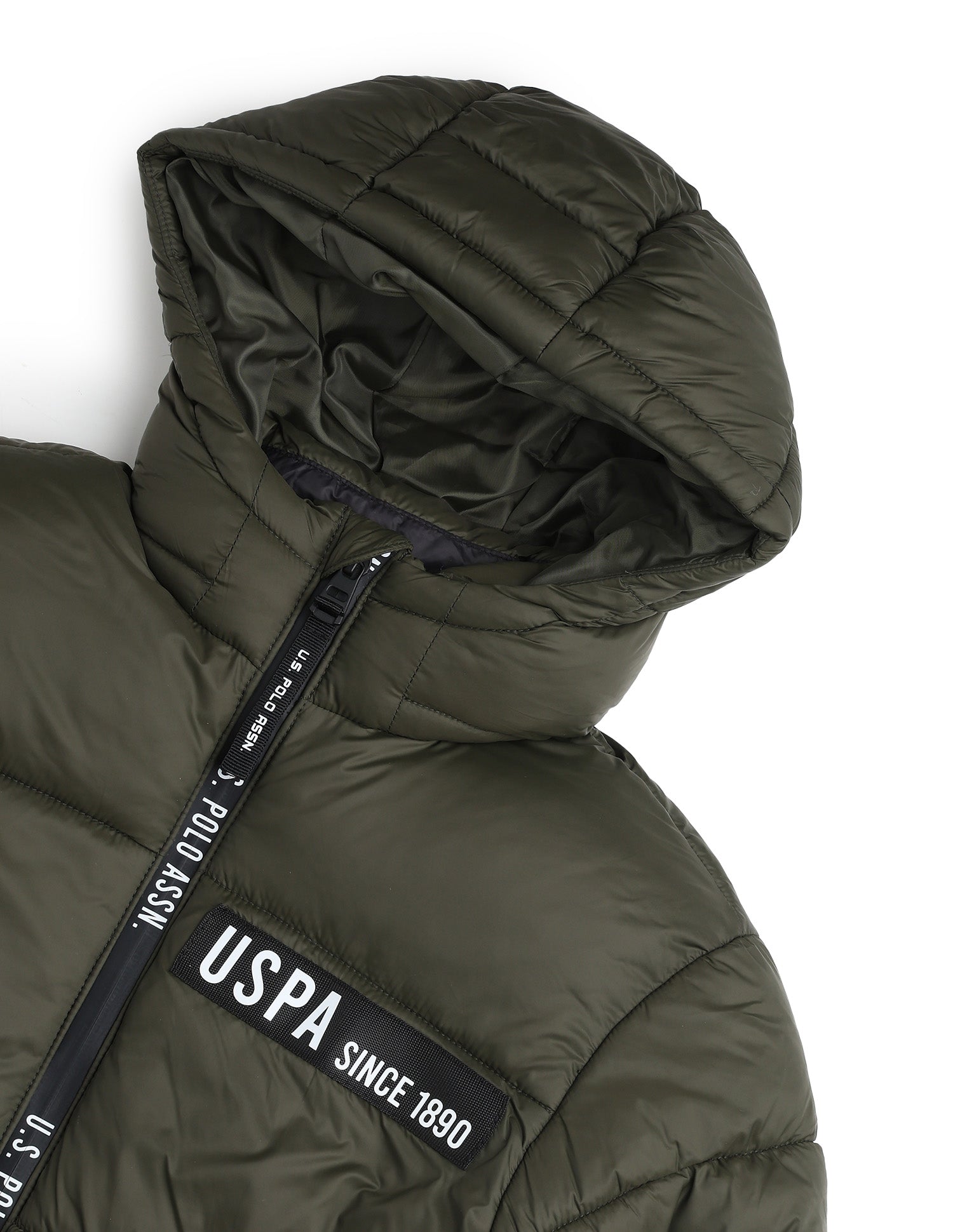 Boys Solid Regular Fit Puffer Jacket Olive - U.S. Polo Assn. India | Large