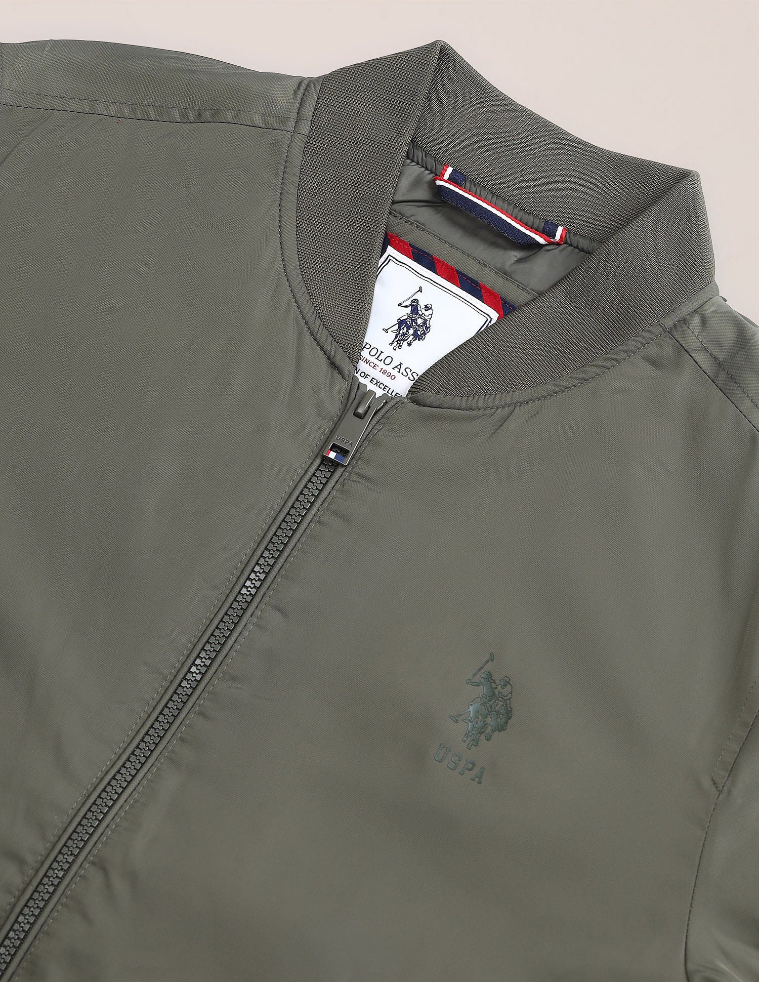 Regular Fit Solid Bomber Jacket Olive Green - U.S. Polo Assn. India | Large