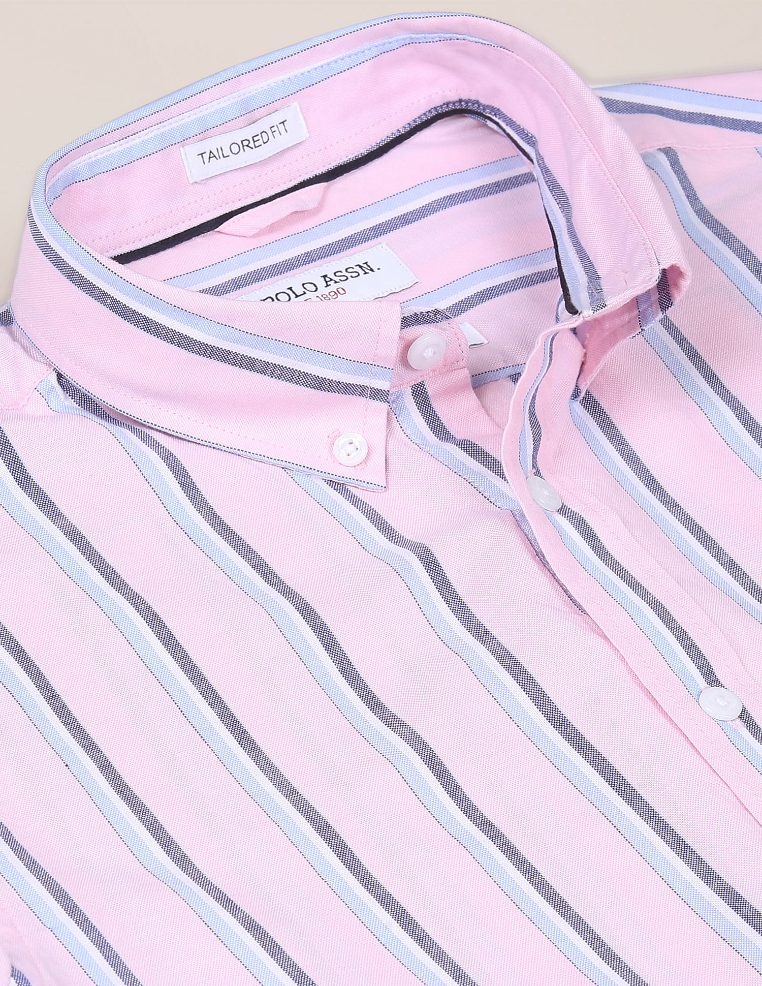 Premium Cotton Striped Casual Shirt Light Pink - U.S. Polo Assn. India | Large
