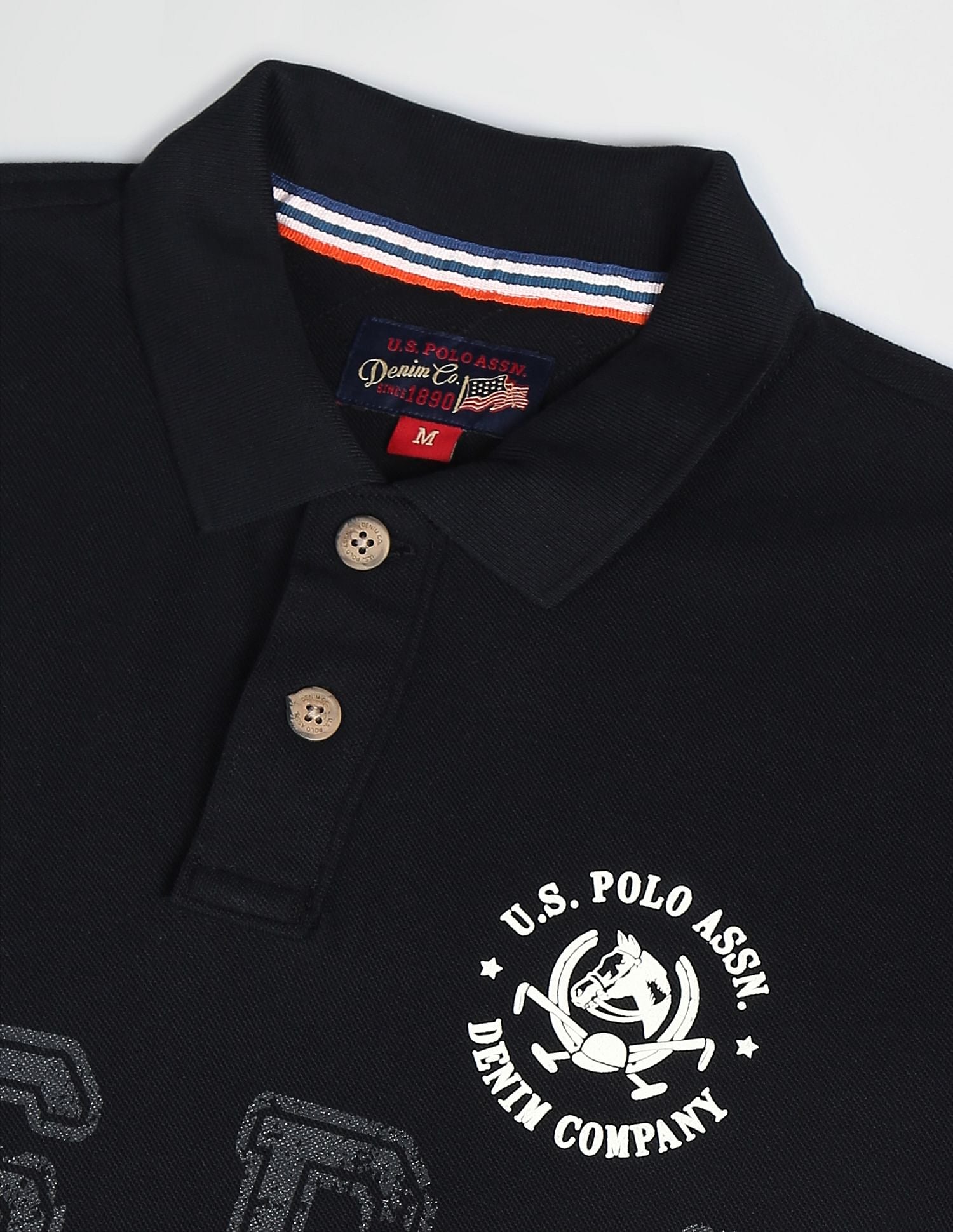 Brand Print Cotton Polo Shirt Black - U.S. POLO ASSN. | Large