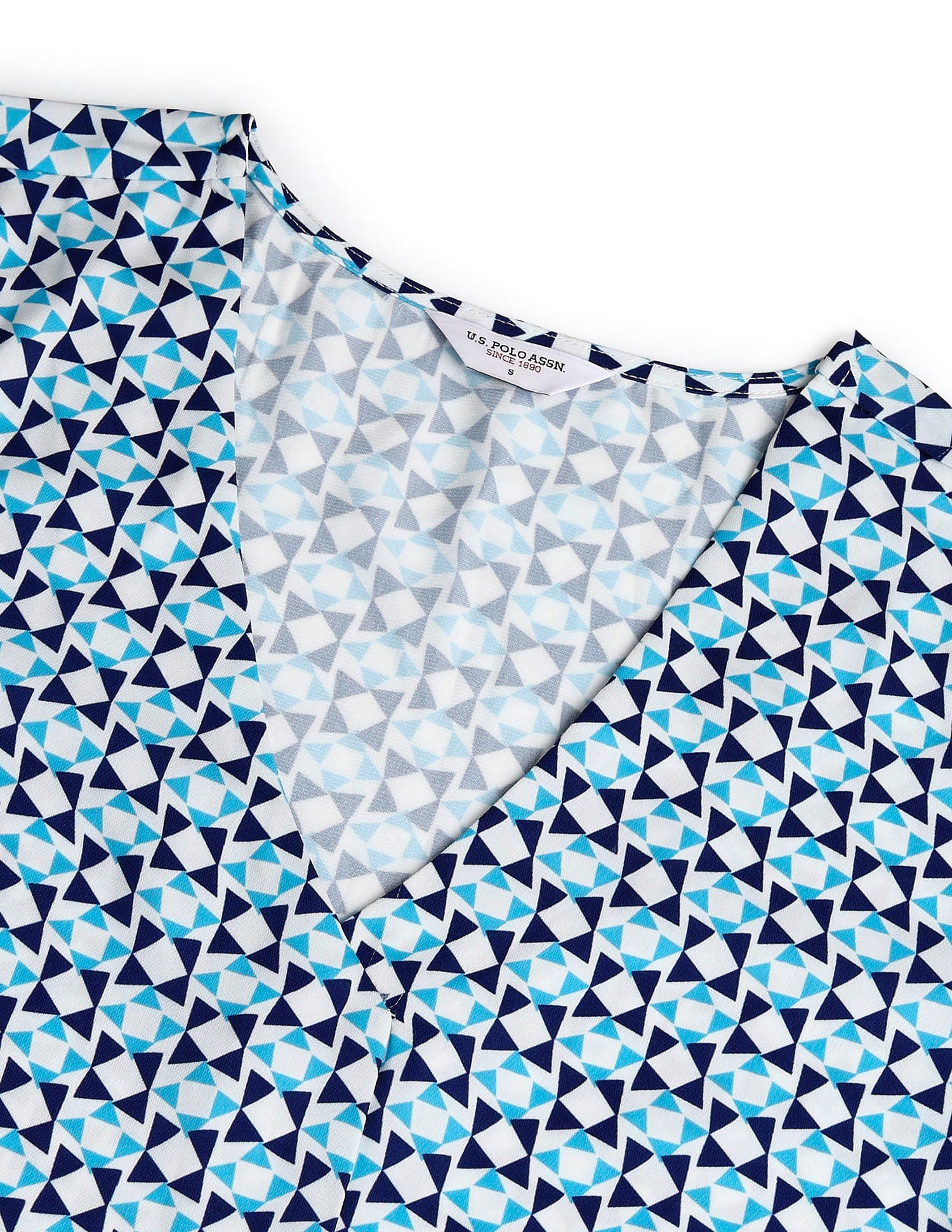 V-Neck Geometric Print Top Blue - U.S. Polo Assn. India | Large
