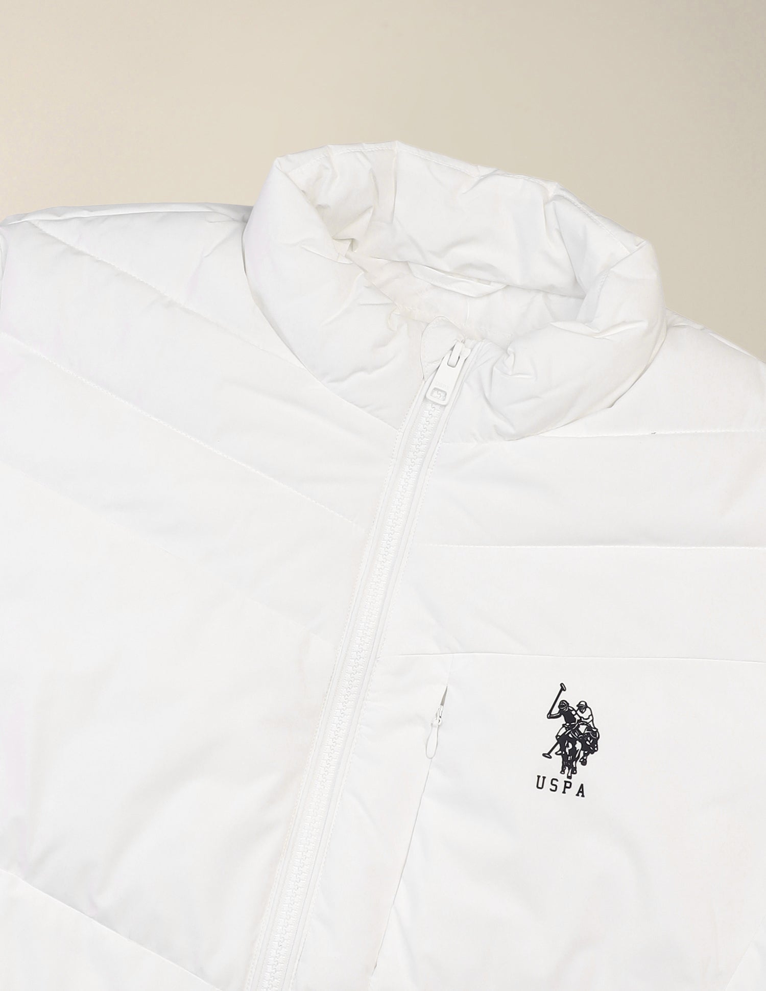 Solid Regular Fit Puffer Jacket White - U.S. Polo Assn. India | Large