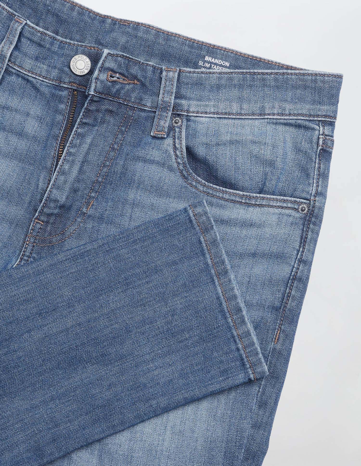 Brandon Slim Tapered Fit Blue Jeans Mid Blue - U.S. Polo Assn. India | Large