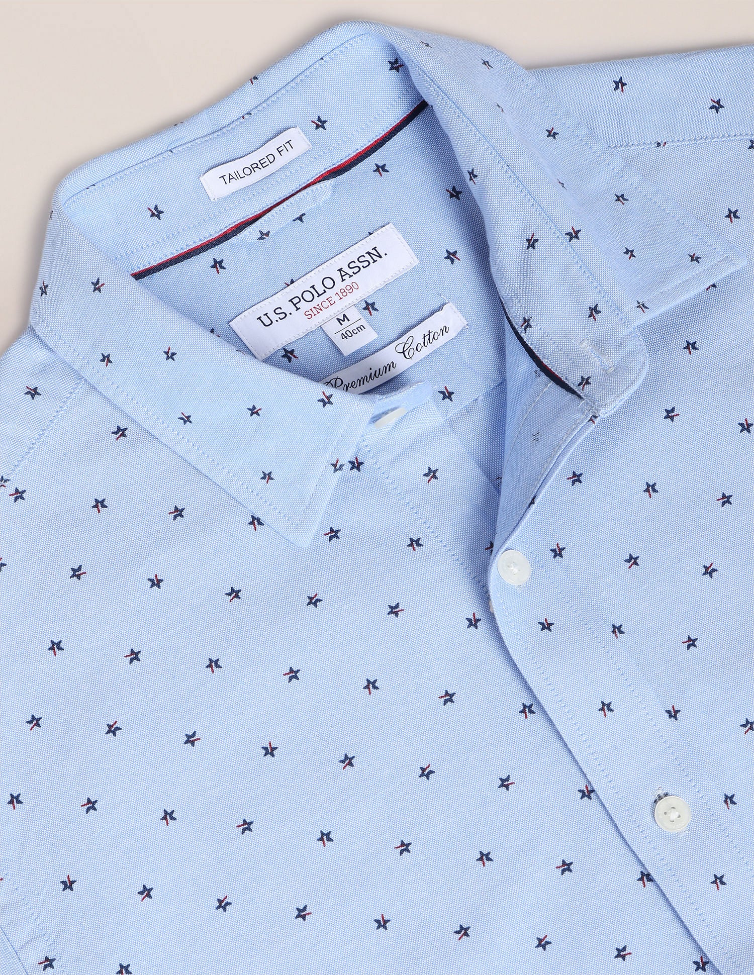 Cutaway Collar Geometric Print Shirt Blue - U.S. Polo Assn. India | Large