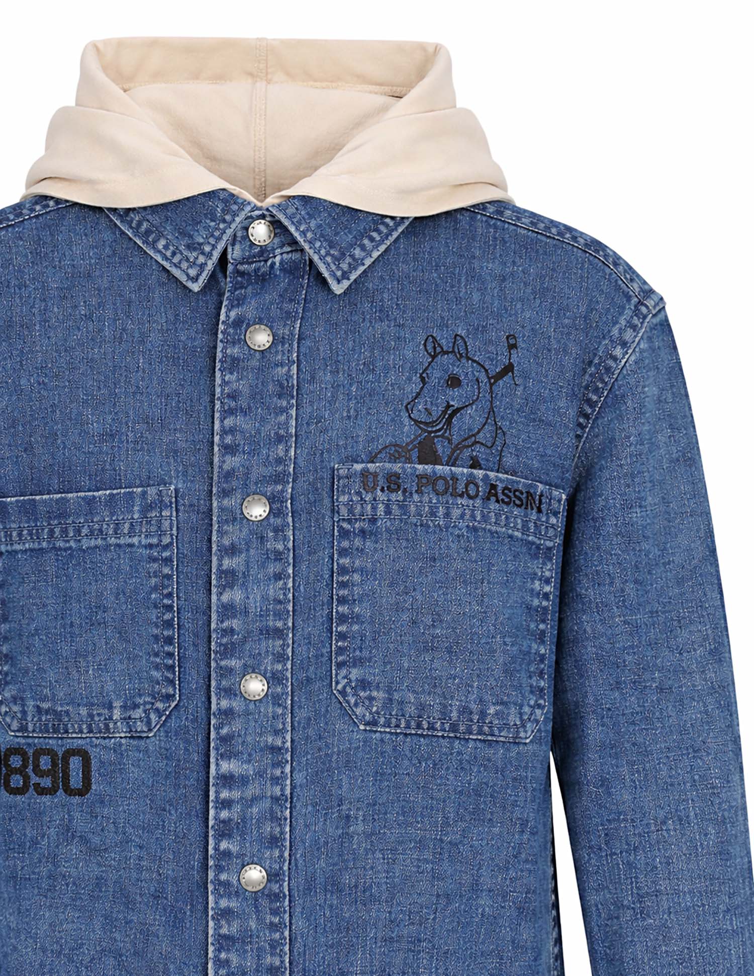 Boys Hooded Graphic Printed Shirt Blue - U.S. Polo Assn. India | Large