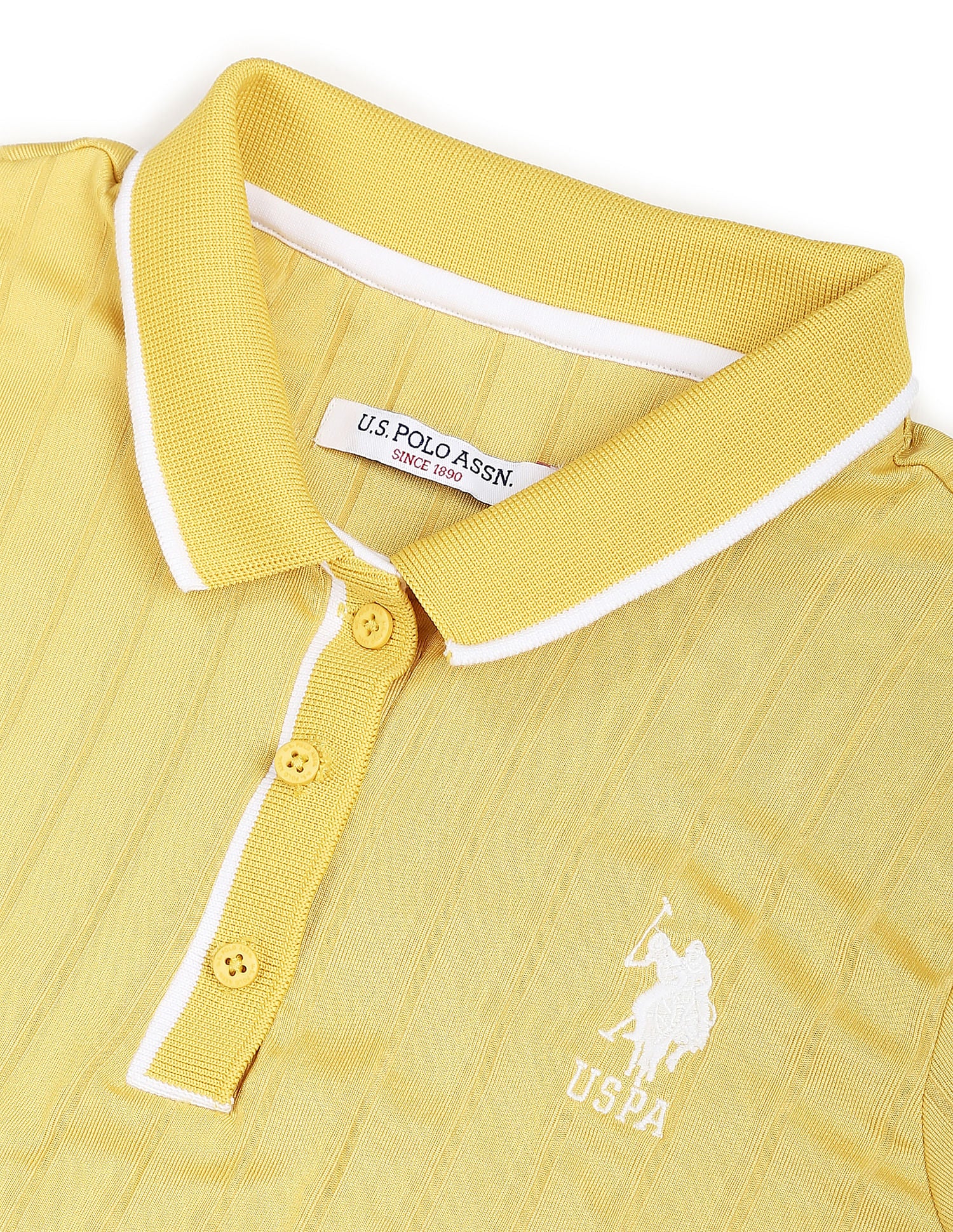 Tipped Collar Vertical Stripe Polo Shirt Mustard - U.S. POLO ASSN. | Large