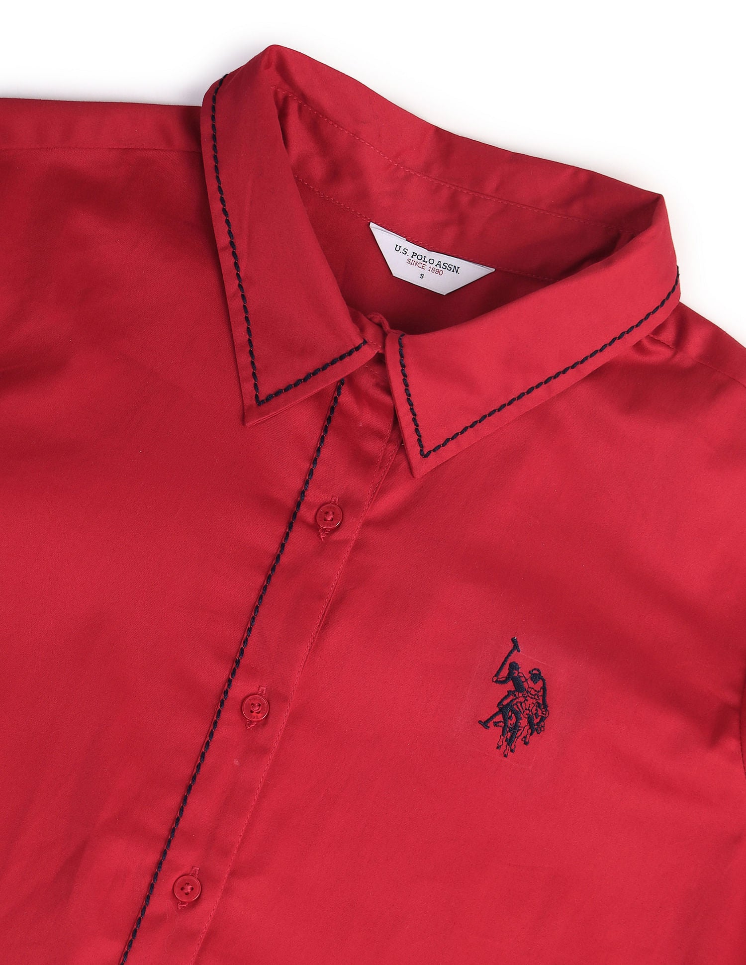 Saddle Stitch Satin Solid Shirt Red - U.S. POLO ASSN. | Large