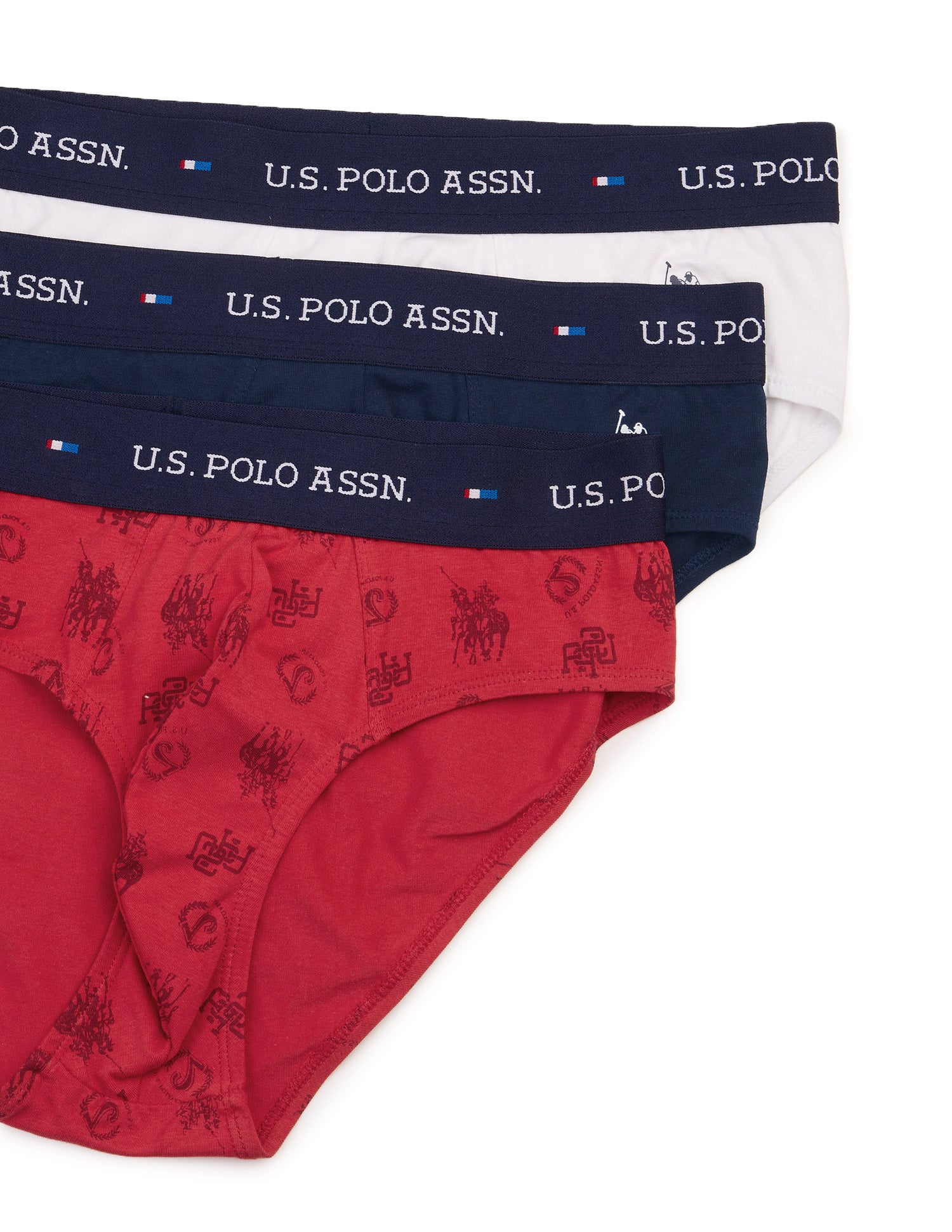 Breathable Cotton Stretch OEB25 Briefs - Pack of 3 Navy|Red|White - U.S. Polo Assn. India | Large