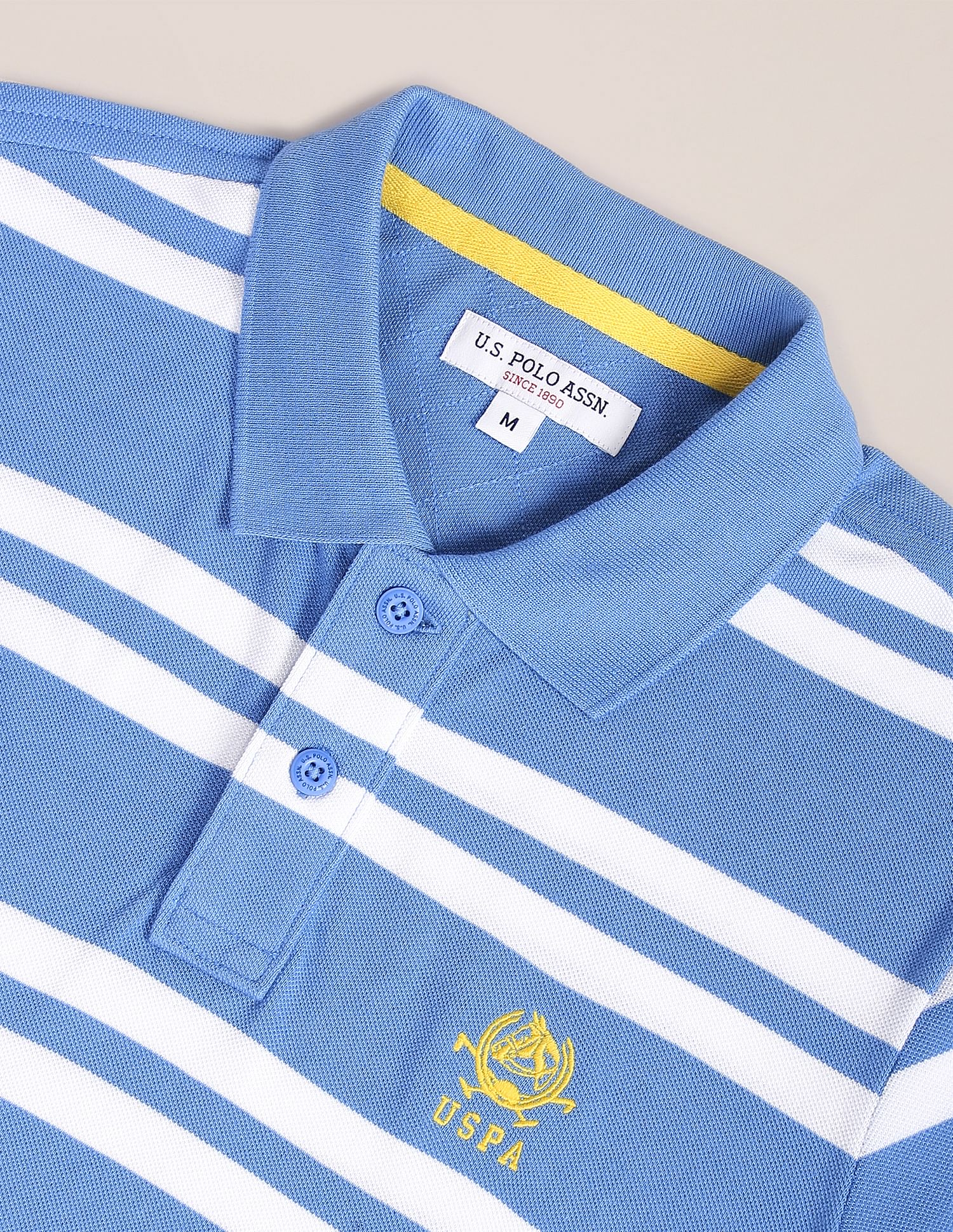 Pique Cotton Horizontal Stripe Polo Shirt Blue - U.S. Polo Assn. India | Large