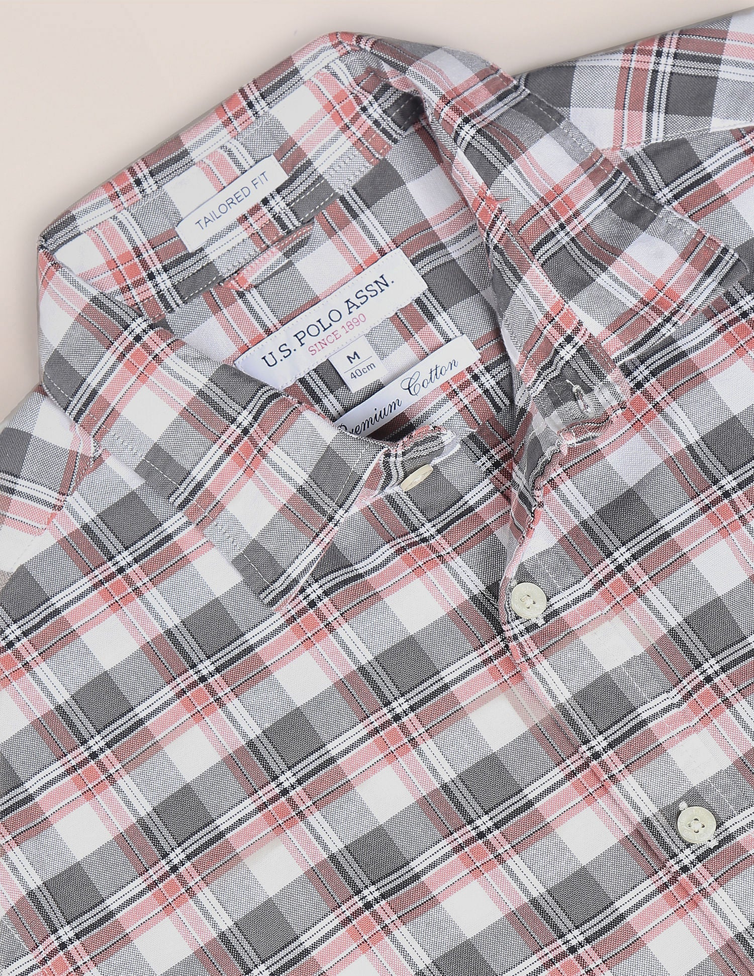 Tartan Check Cotton Shirt Grey and Rust - U.S. Polo Assn. India | Large