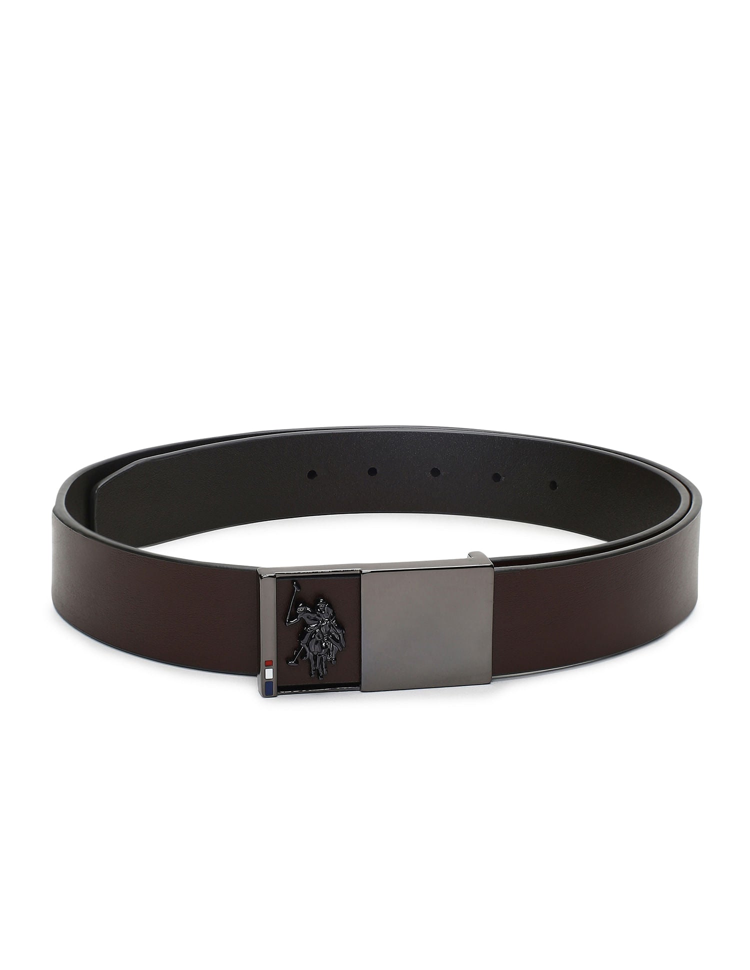 Leather Metallic Buckle Belt Brown - U.S. POLO ASSN. | Large