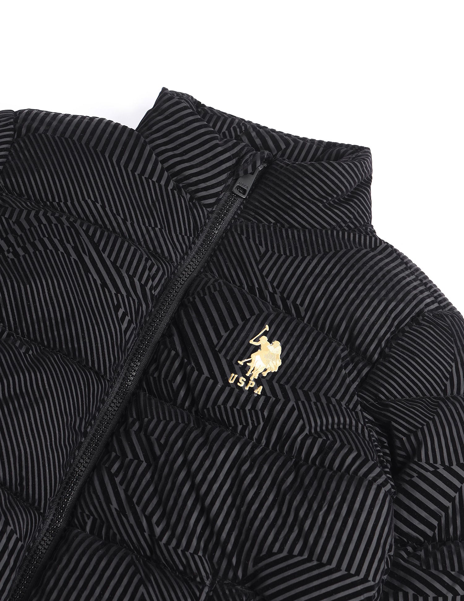 Boys Printed Stand Collar Jacket Black - U.S. POLO ASSN. | Large
