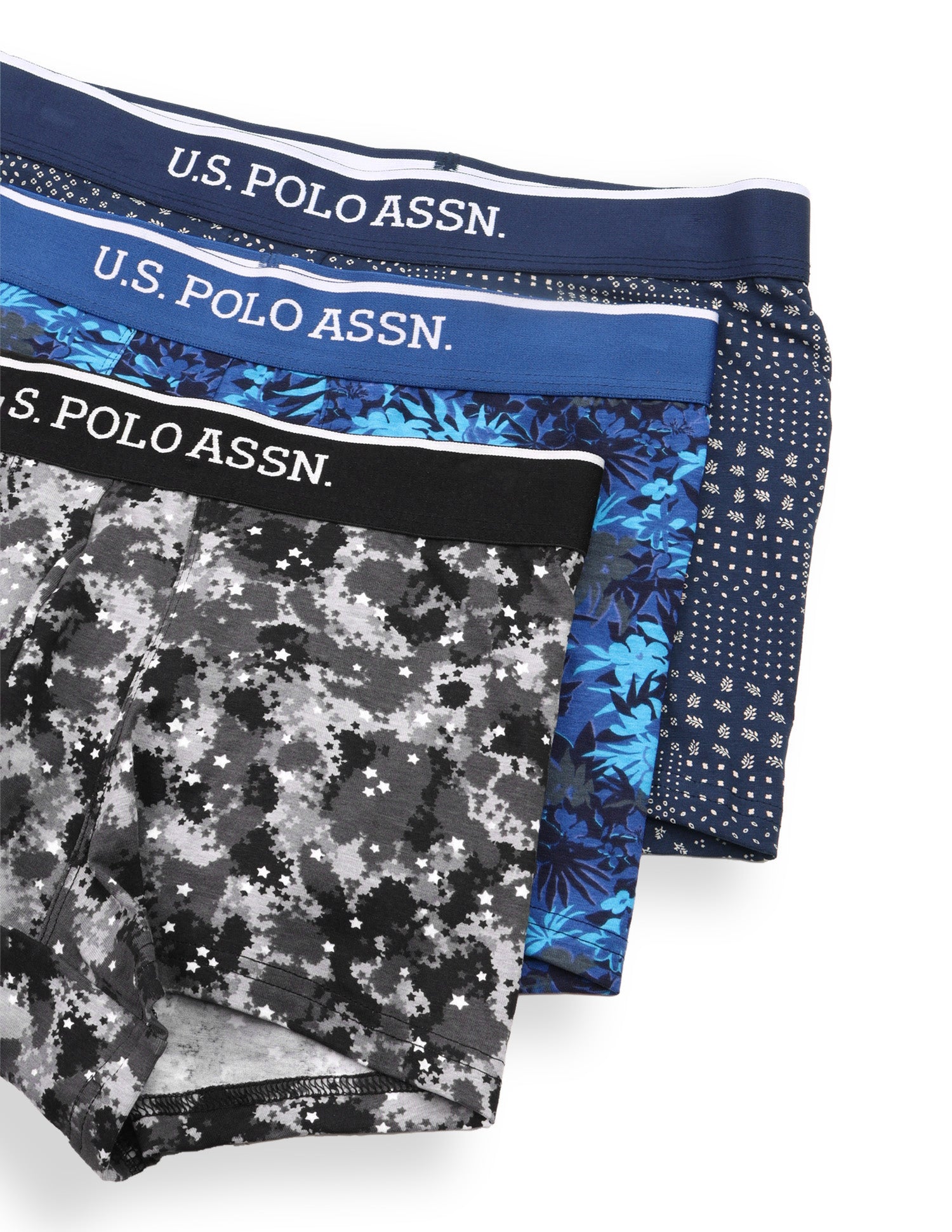 Mid Rise Printed OET24 Trunks - Pack Of 3 Blue, Navy, Blue - U.S. Polo Assn. India | Large