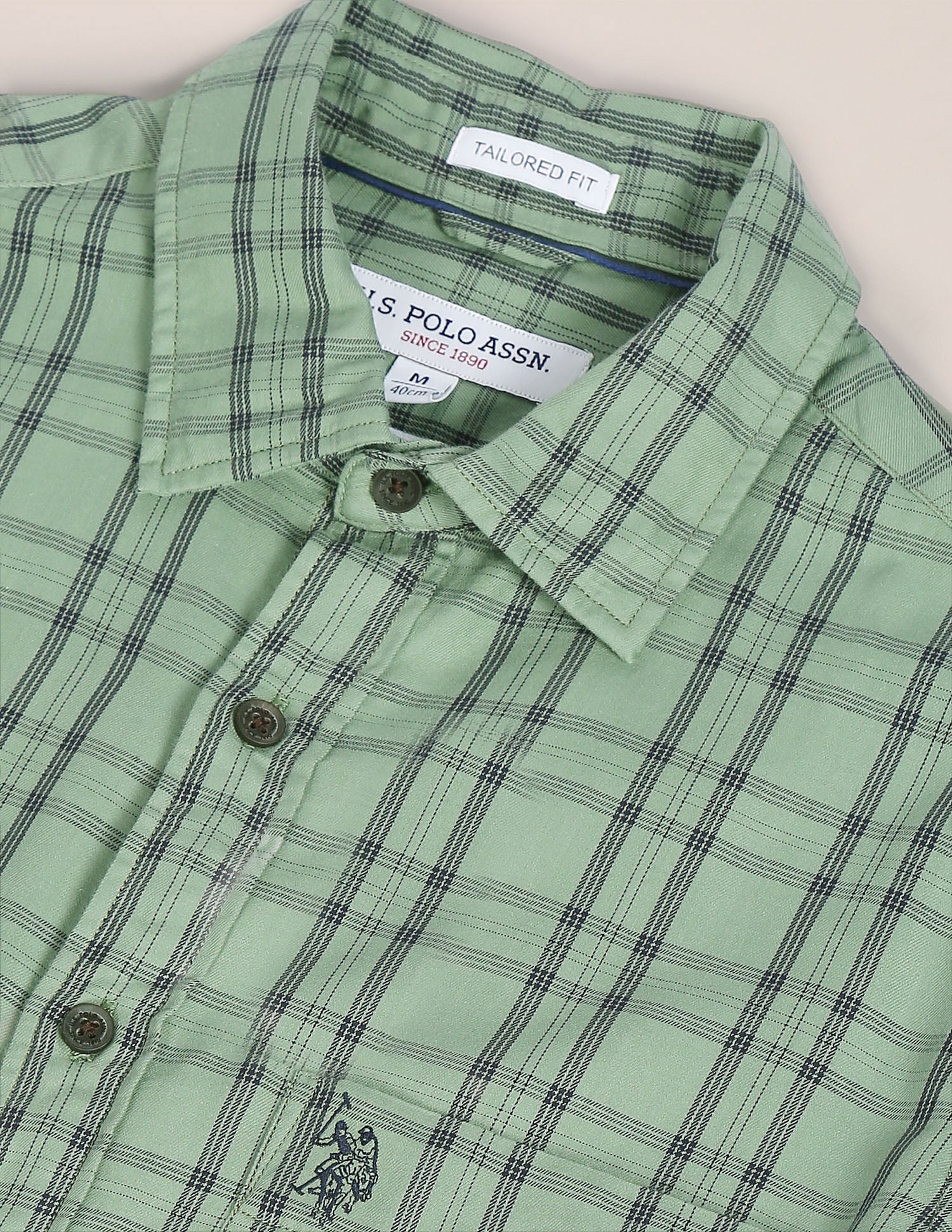 Men Green Pure Cotton Check Casual Shirt Green - U.S. POLO ASSN. | Large