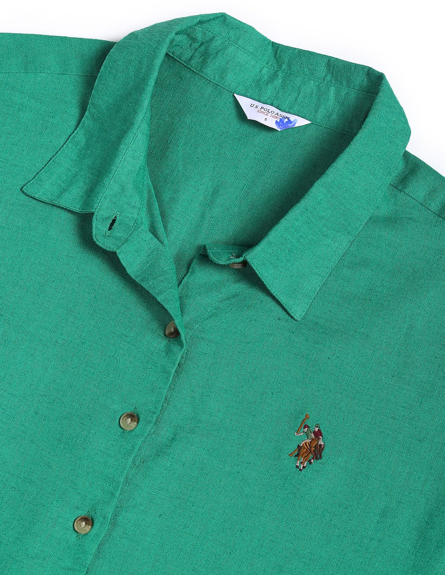 Spread Collar Soft Solid Shirt Green - U.S. Polo Assn. India | Large