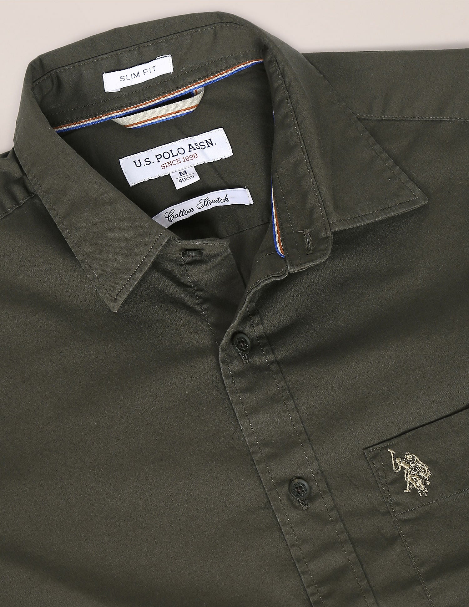 Slim Fit Solid Casual Shirt Dark Olive - U.S. Polo Assn. India | Large