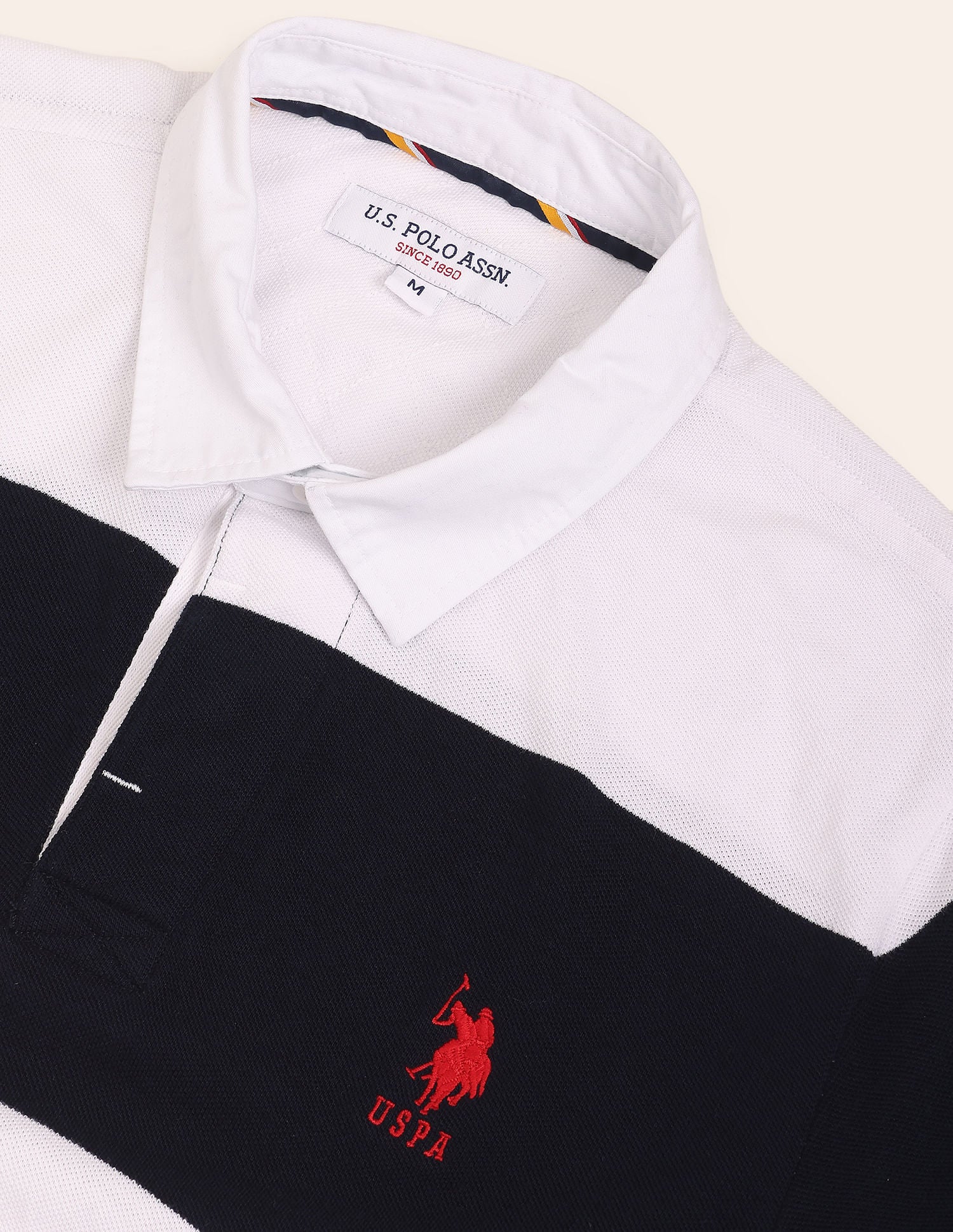 Rugby Stripe Polo Shirt White and Navy - U.S. Polo Assn. India | Large