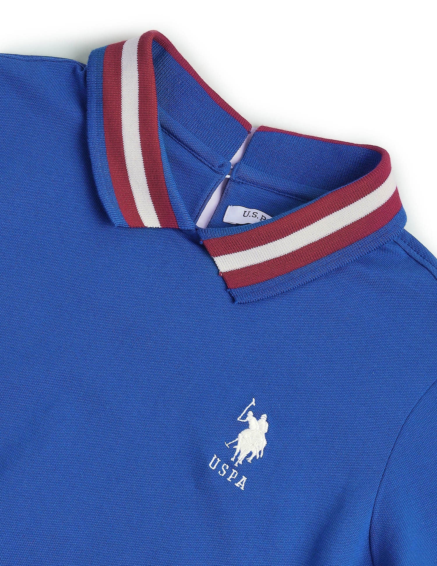 Striped Collar Pique Polo Shirt Blue - U.S. Polo Assn. India | Large
