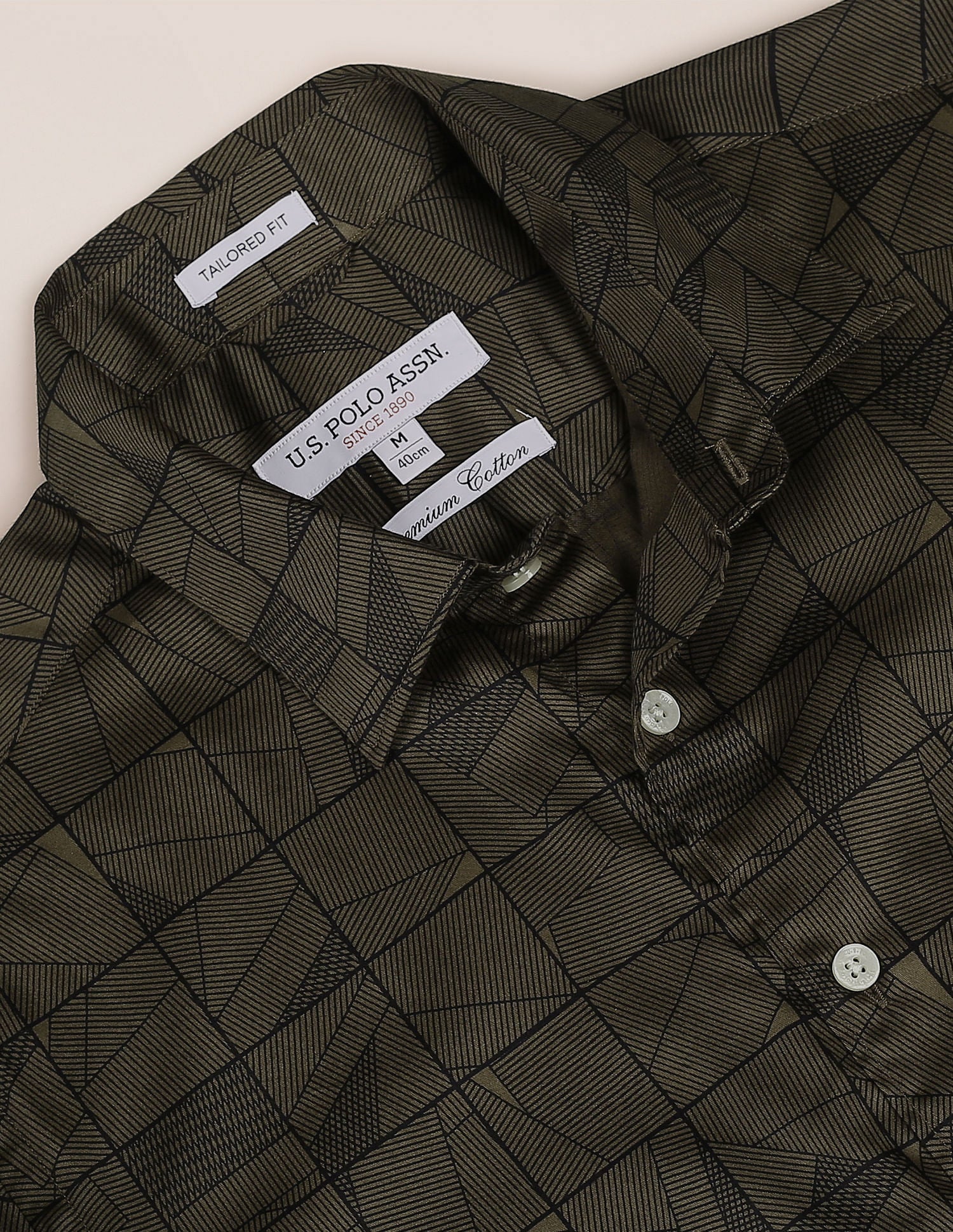 Geometric Print Sateen Shirt Brown - U.S. POLO ASSN. | Large