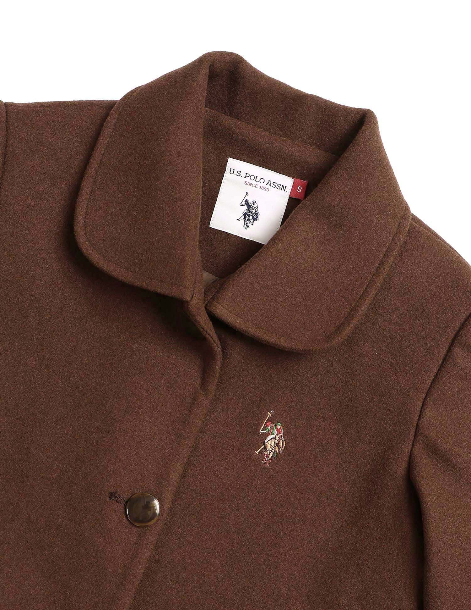 Solid Regular Fit Spread collar Overcoat Brown - U.S. POLO ASSN. | Large