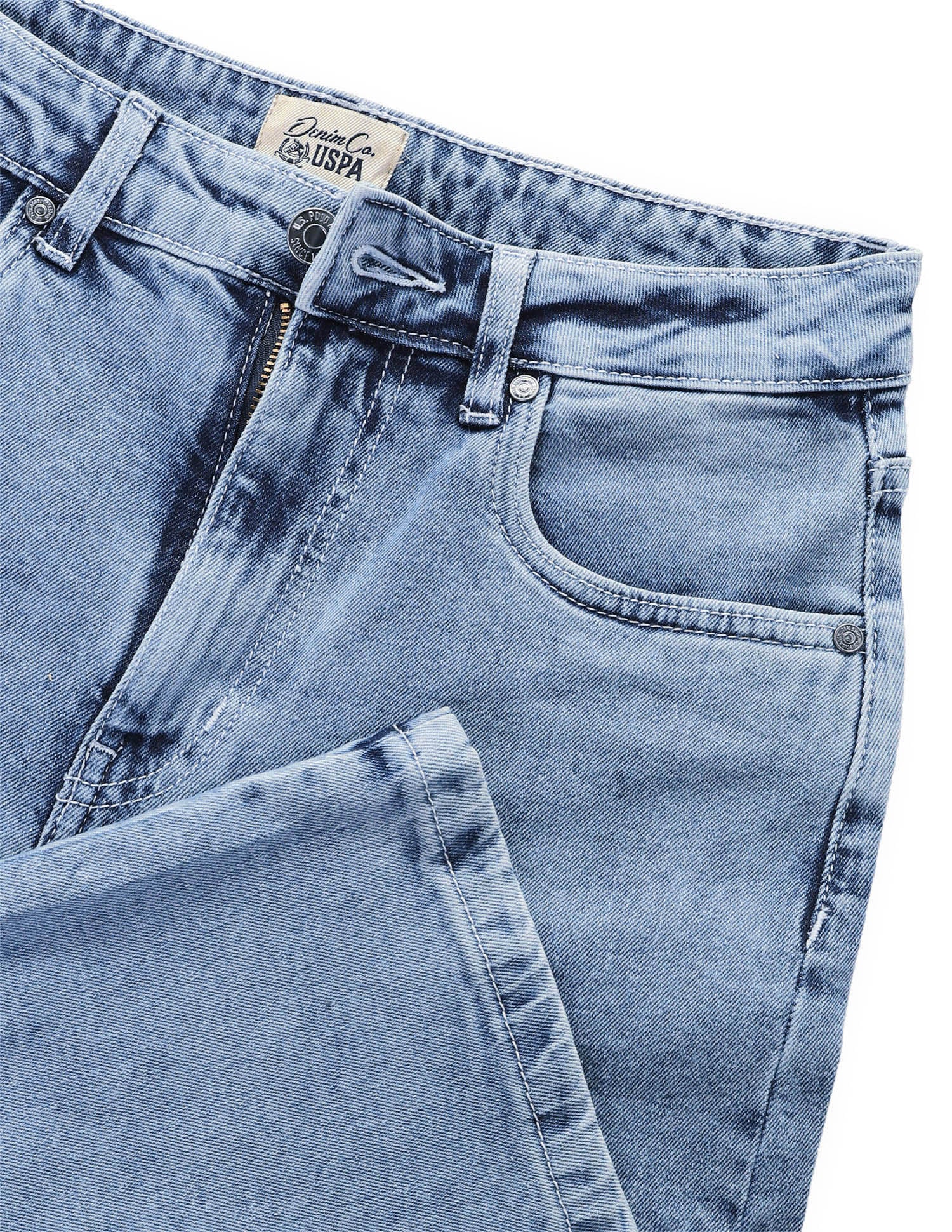 Acid Washed Wide Leg Fit Jeans Light Blue - U.S. Polo Assn. India | Large