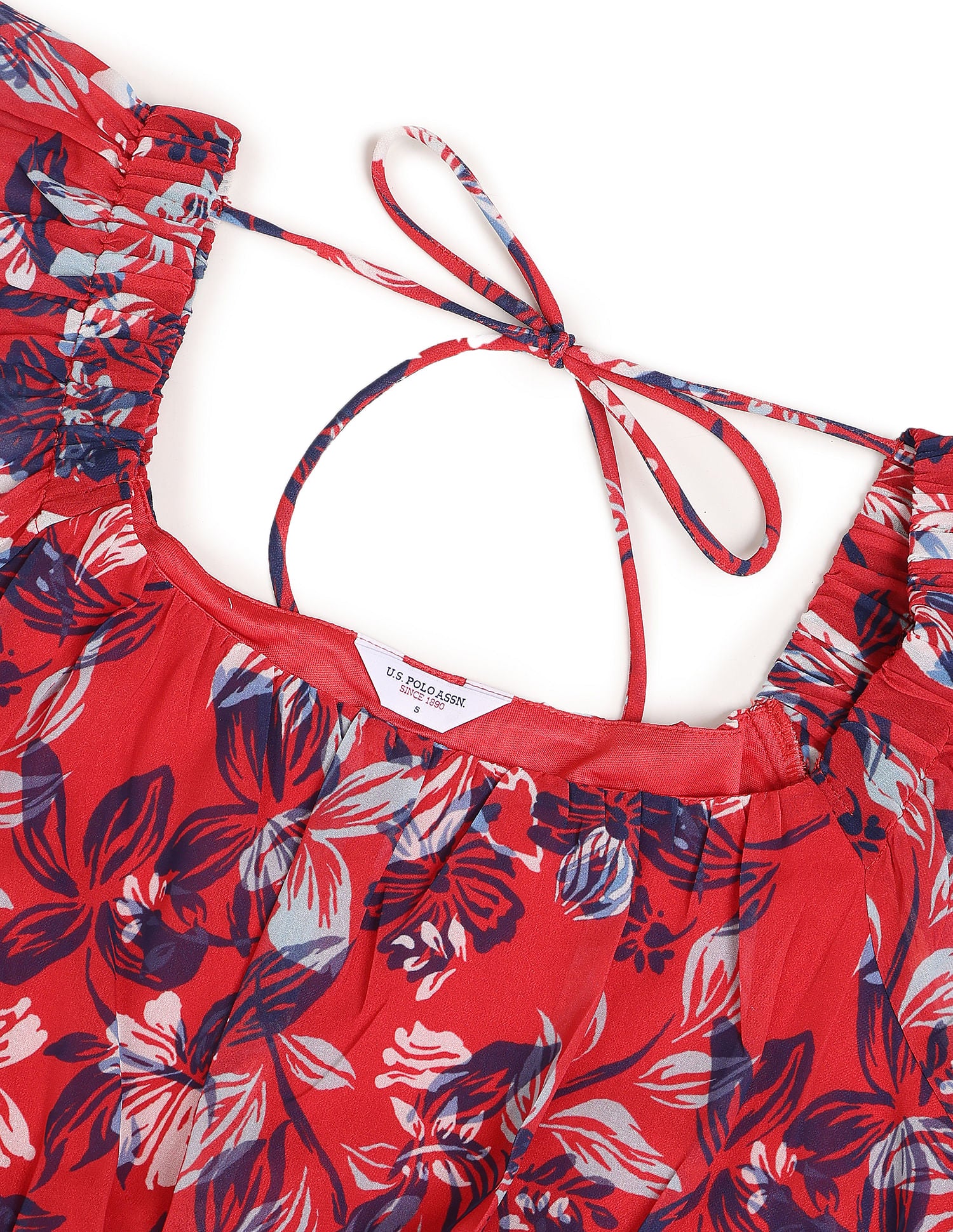 Square Neck Floral Print Dress Red - U.S. Polo Assn. India | Large