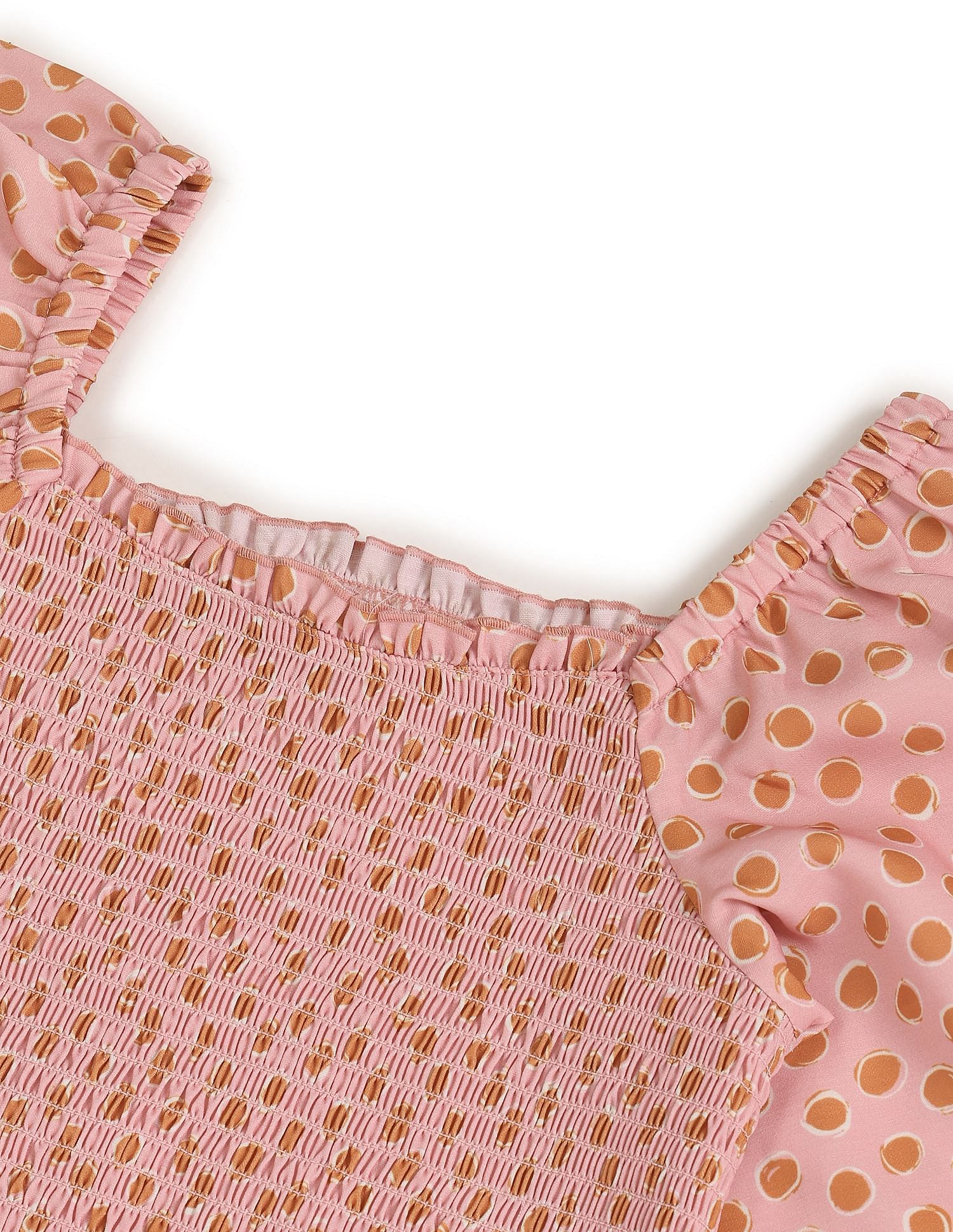 Square Neck Polka Dot Smocked Top Pink - U.S. Polo Assn. India | Large