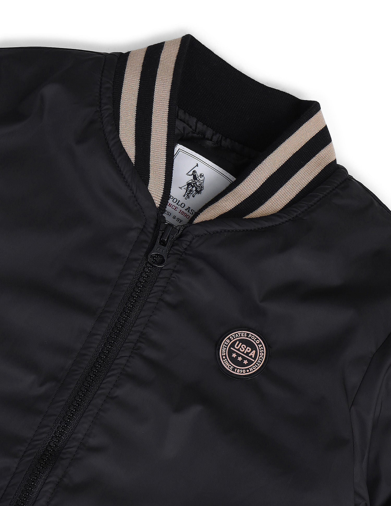 Boys Regular Fit Solid Bomber Jacket Black - U.S. POLO ASSN. | Large