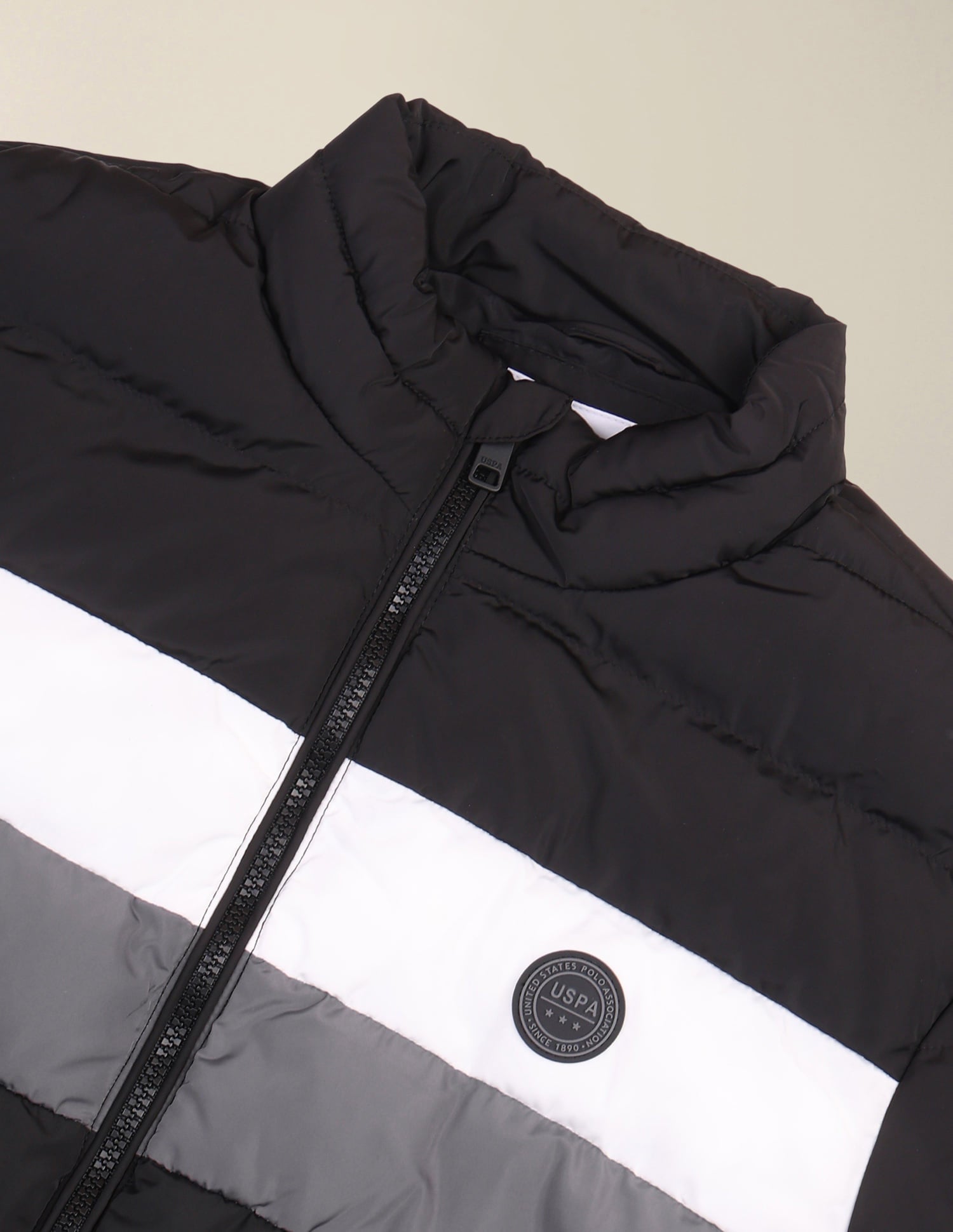 High Neck Striped Puffer Jacket Black - U.S. Polo Assn. India | Large