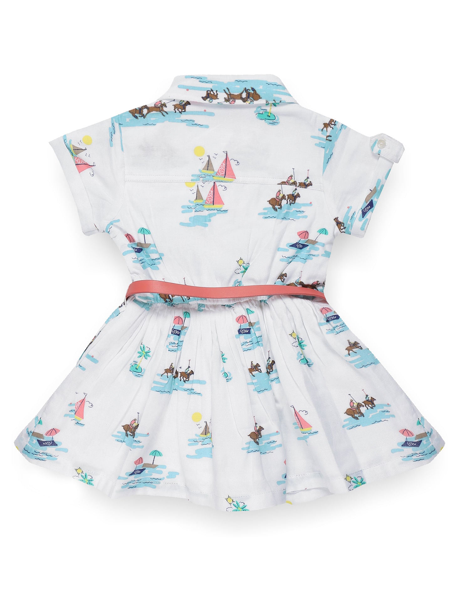 Girls All Over Print Belt Dress Ecru - U.S. POLO ASSN. | Large