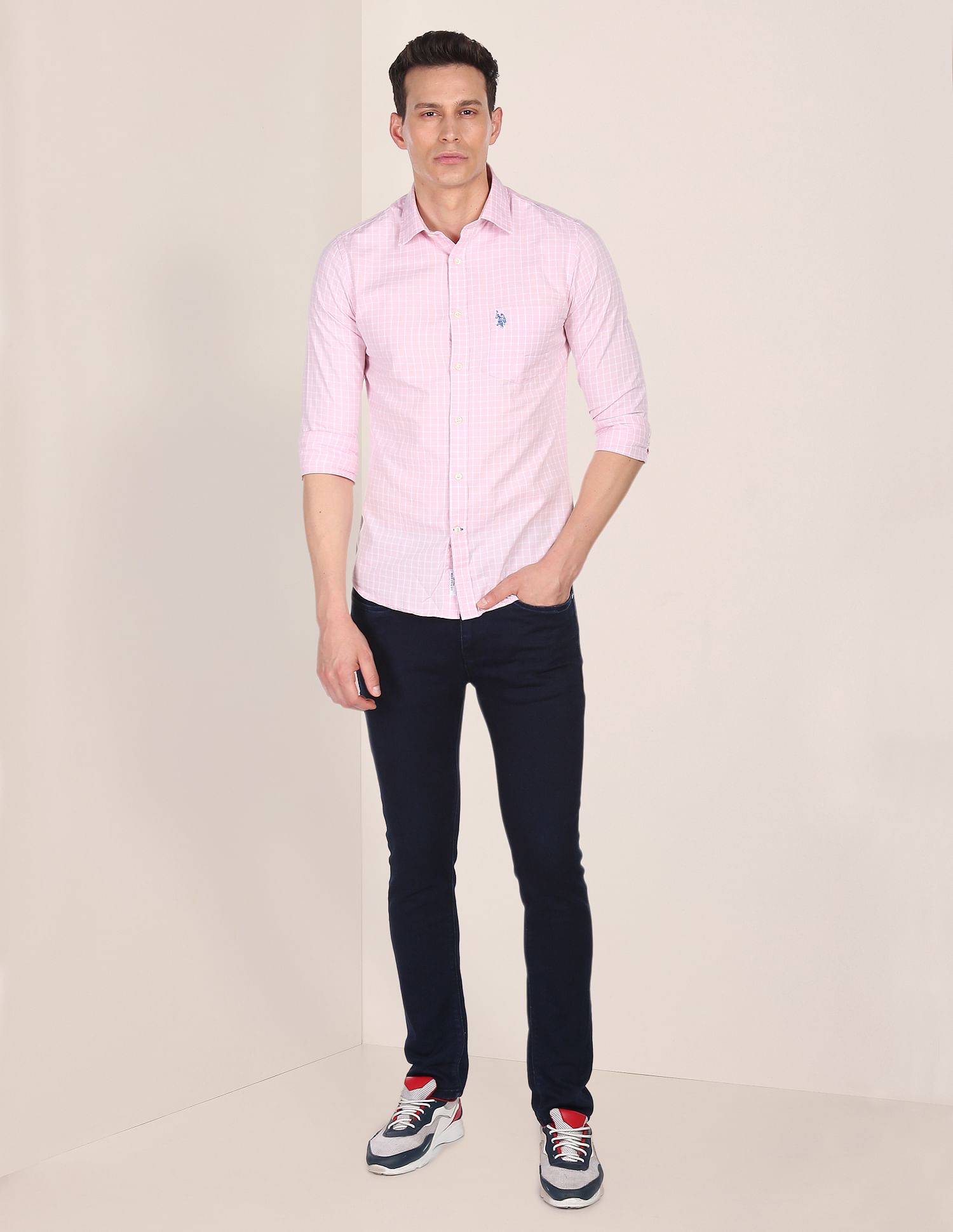 Rounded Cuff Check Casual Shirt Pink - U.S. Polo Assn. India | Large
