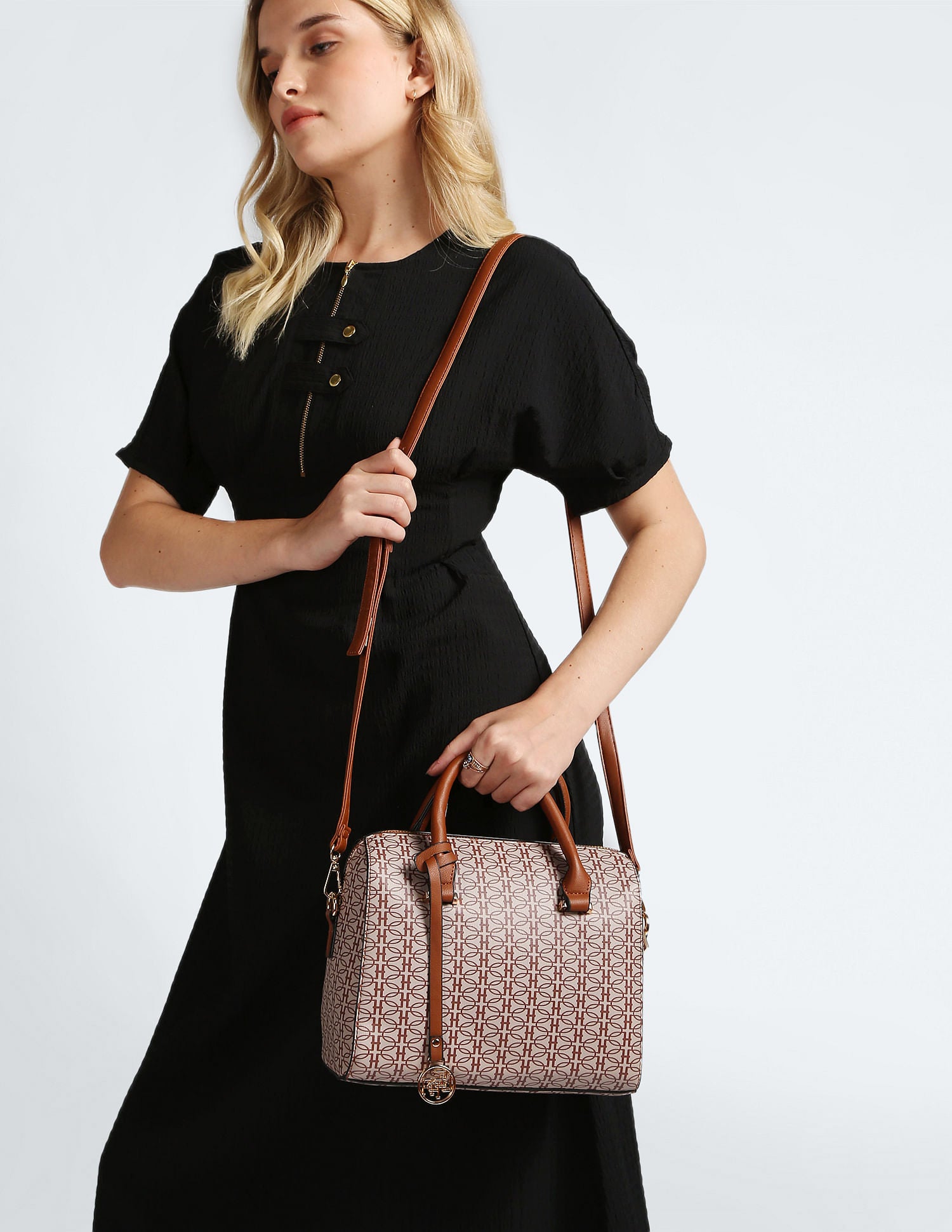 Geometric Print Bowler Handbag Beige - U.S. POLO ASSN. | Large