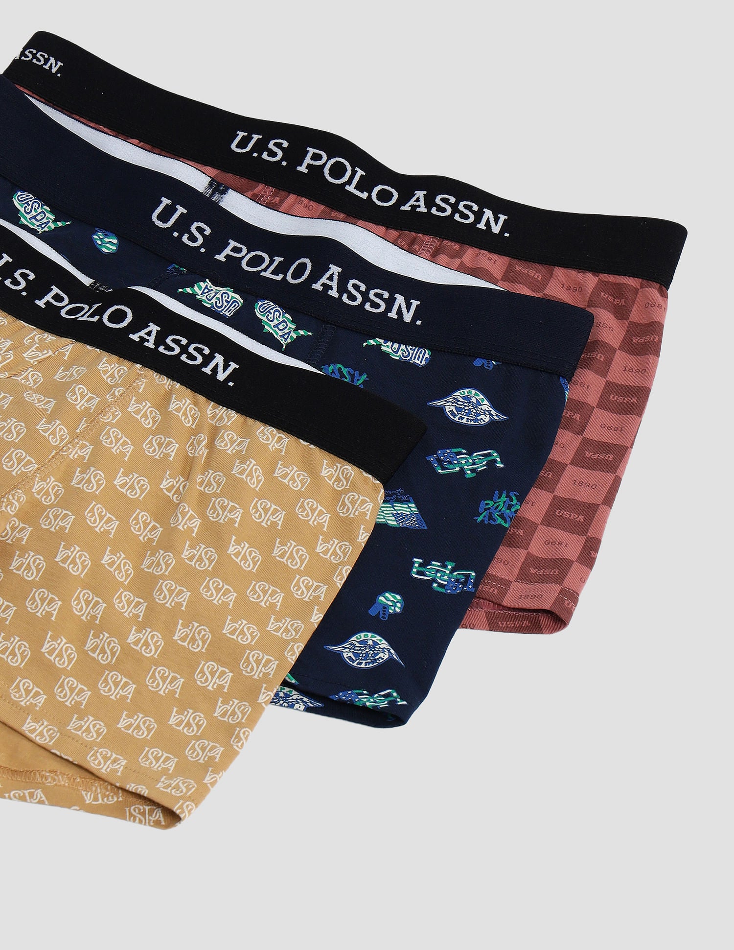 Elasticized Waist Solid OET14 Trunks - Pack Of 3 Iced Coffee, Navy and Old Rose - U.S. POLO ASSN. | Large