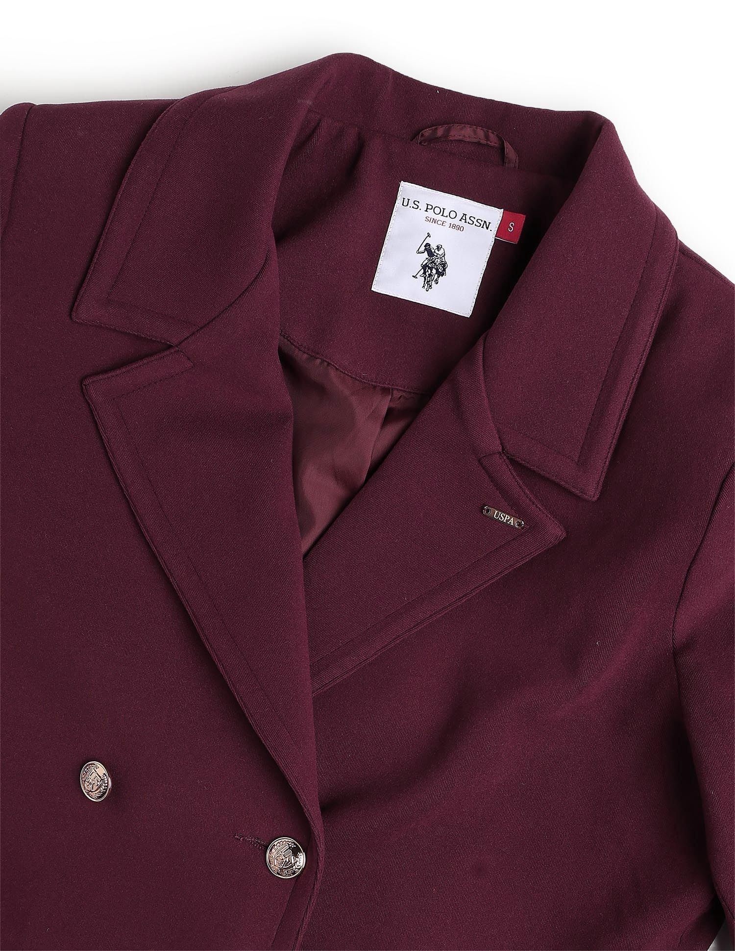 Solid Double Breasted Notch Lapel Collar Coat Purple - U.S. POLO ASSN. | Large