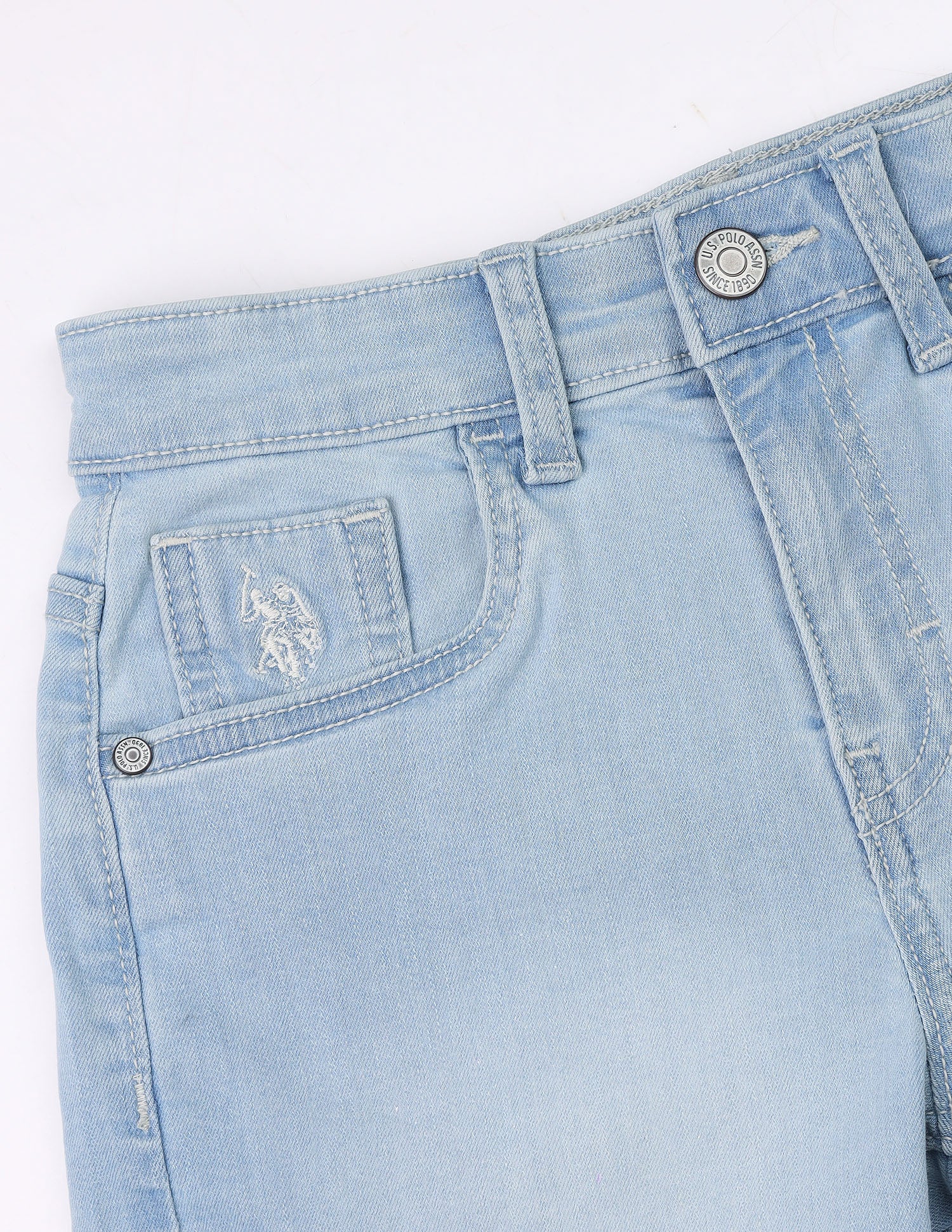 Mid Rise Regular Fit Denim Shorts Light Blue - U.S. Polo Assn. India | Large