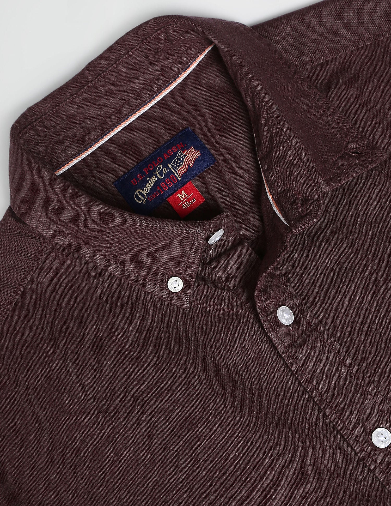Button Down Collar Overdyed Solid Shirt Dark Brown - U.S. Polo Assn. India | Large
