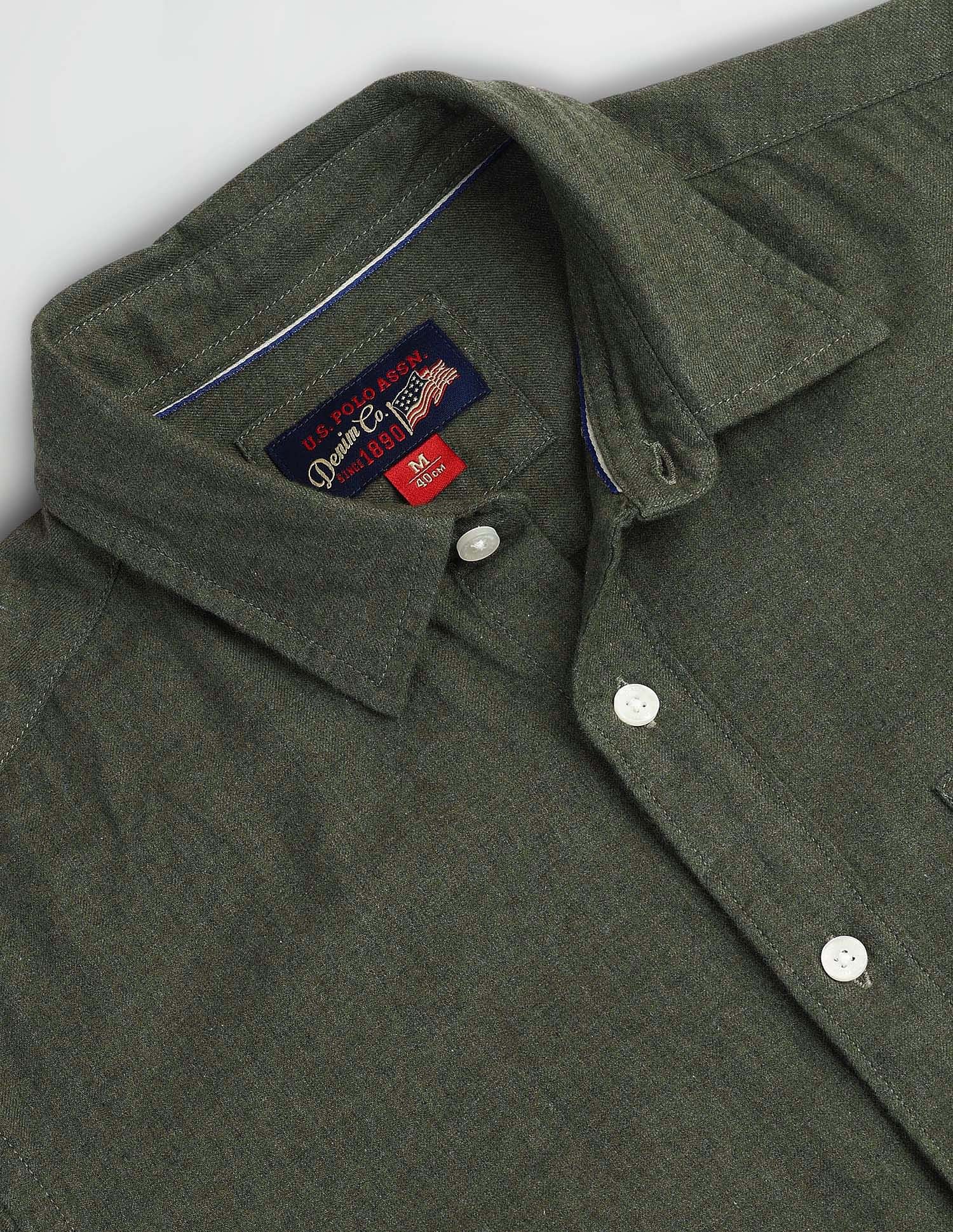 Semi Cutaway Collar Slim Fit Shirt Olive - U.S. Polo Assn. India | Large