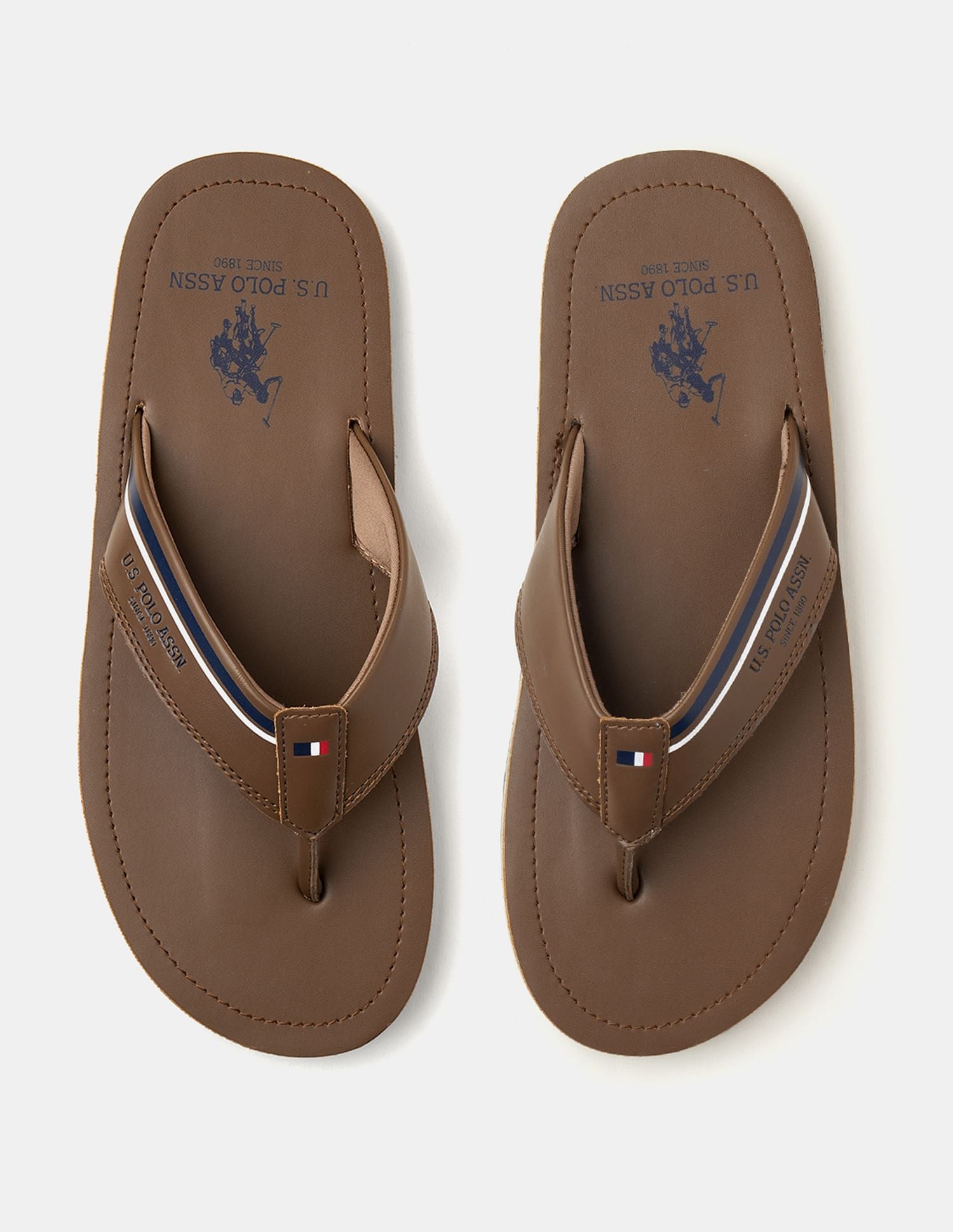 Men Nesta Striped Flip Flops Brown - U.S. POLO ASSN. | Large