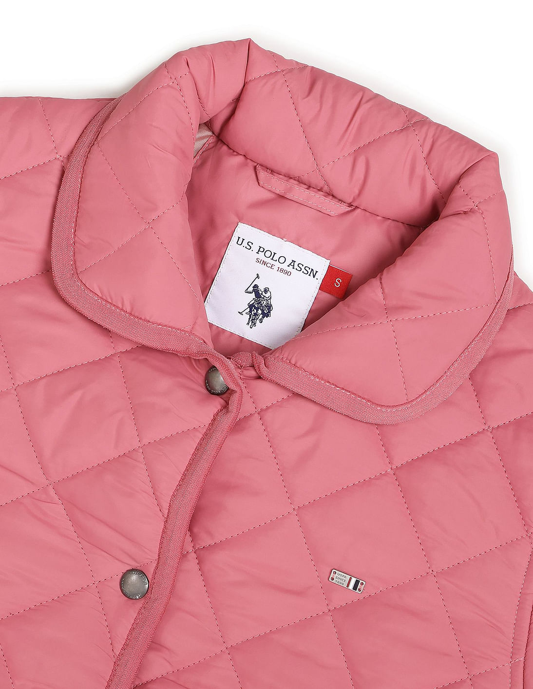Snap Button Closure Solid Padded Jacket Pink - U.S. Polo Assn. India | Large