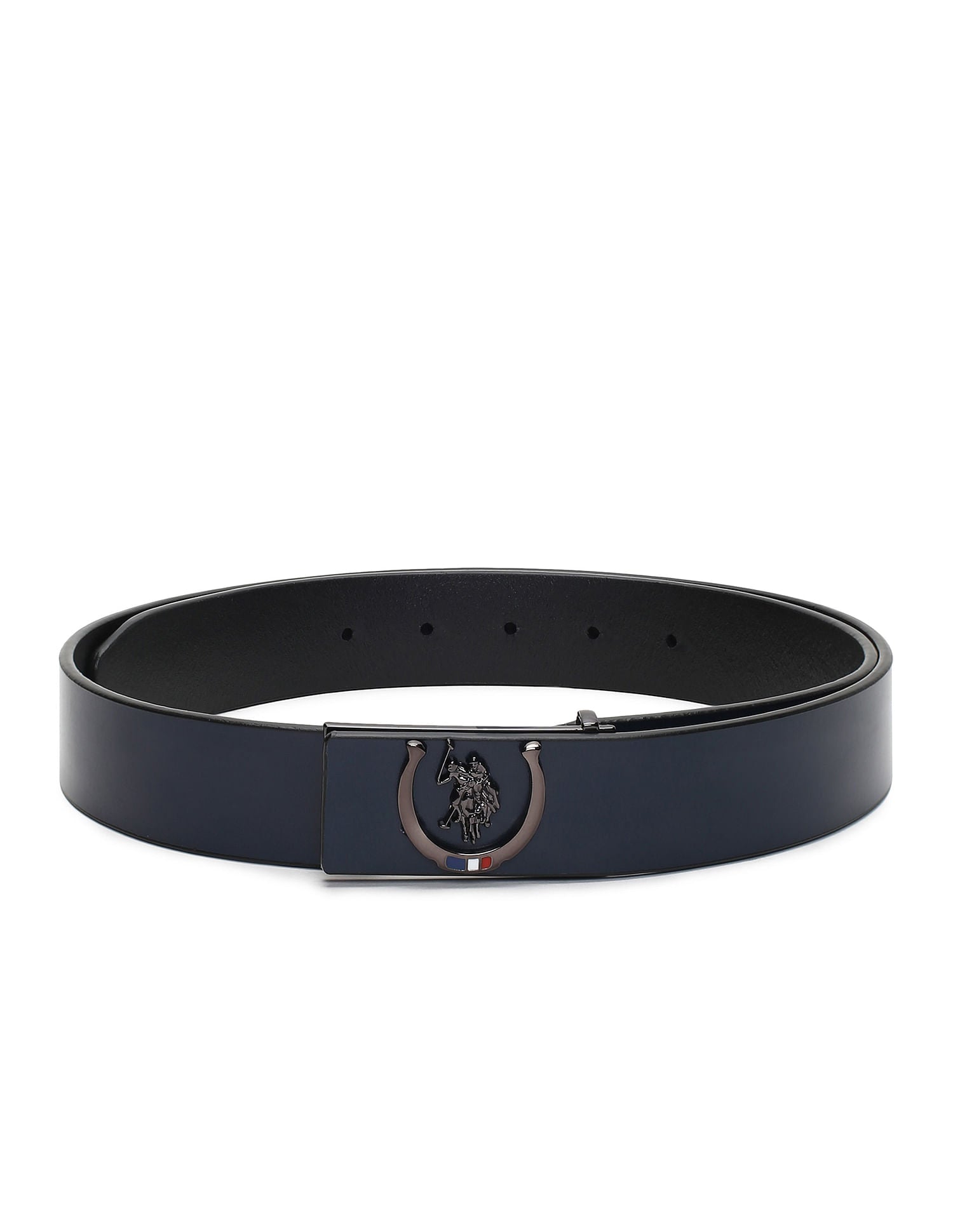 Leather Metallic Logo Belt Navy - U.S. POLO ASSN. | Large