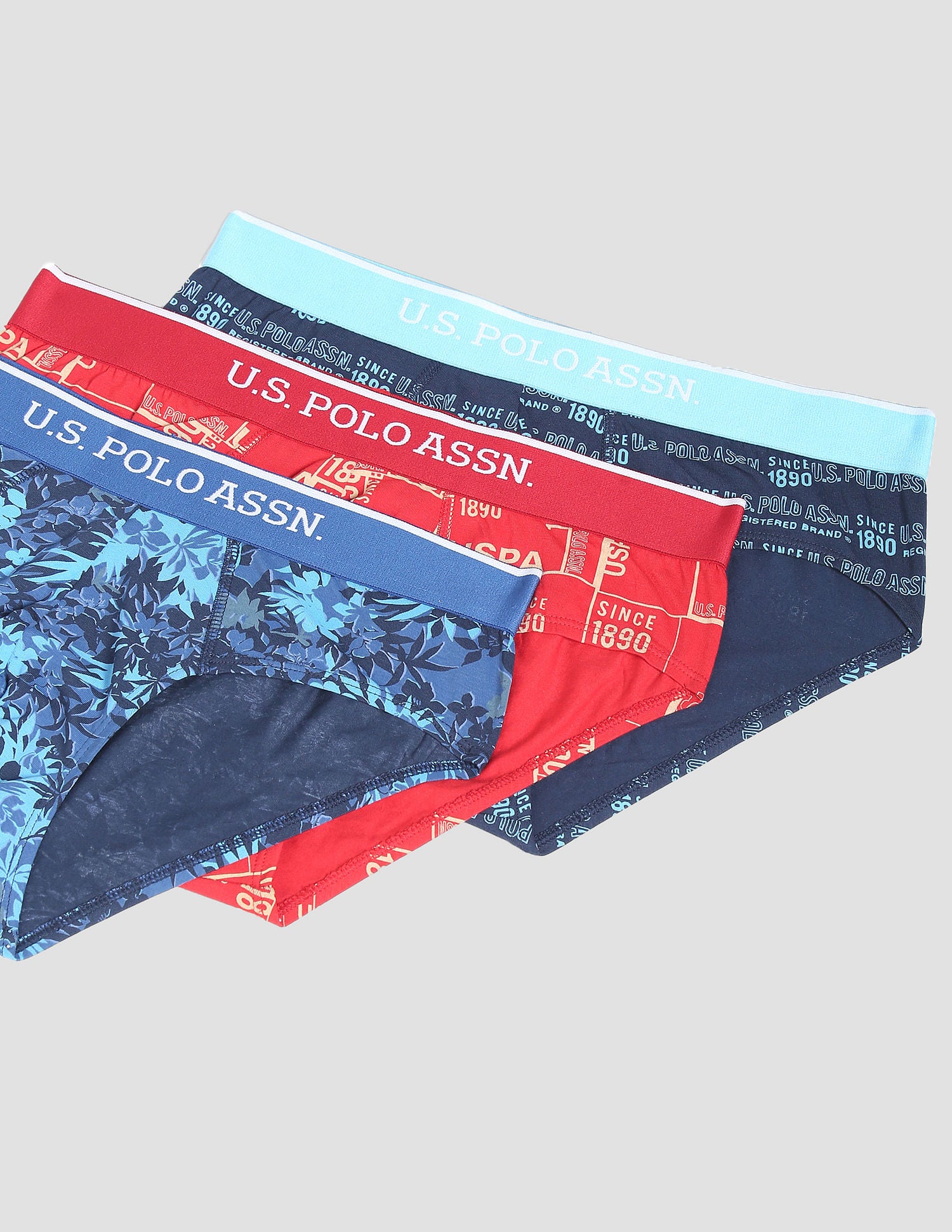 Abrasion Free Printed OEB01 Briefs - Pack Of 3 Blue, Navy and Red - U.S. POLO ASSN. | Large