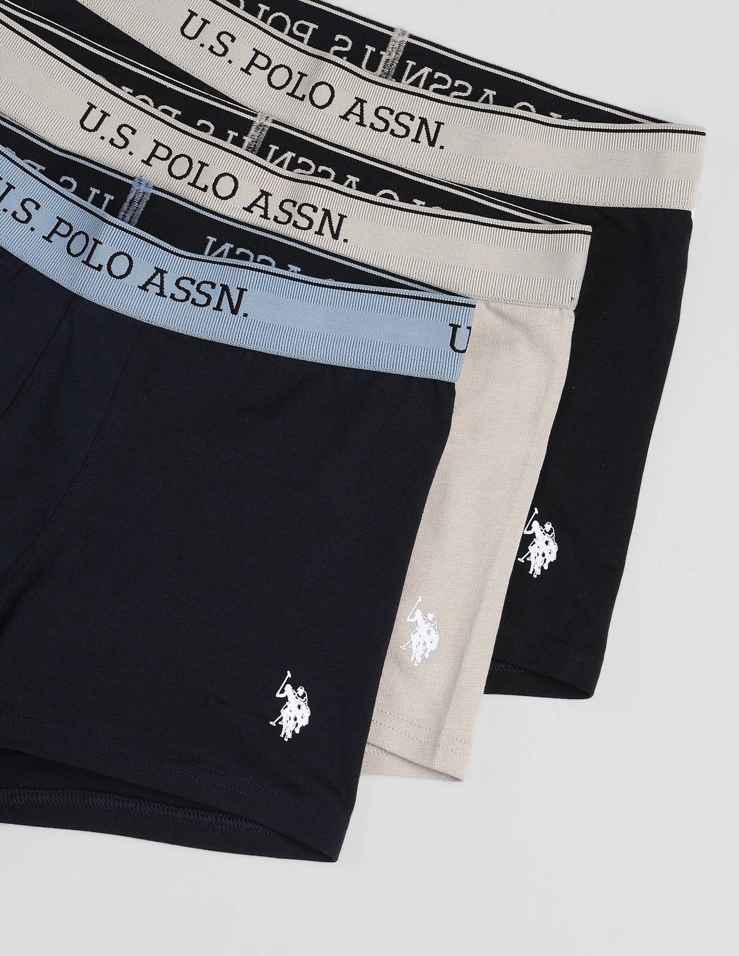 Mid Rise Solid OET15 Trunks - Pack Of 3 Black, Oatmeal and Navy - U.S. POLO ASSN. | Large