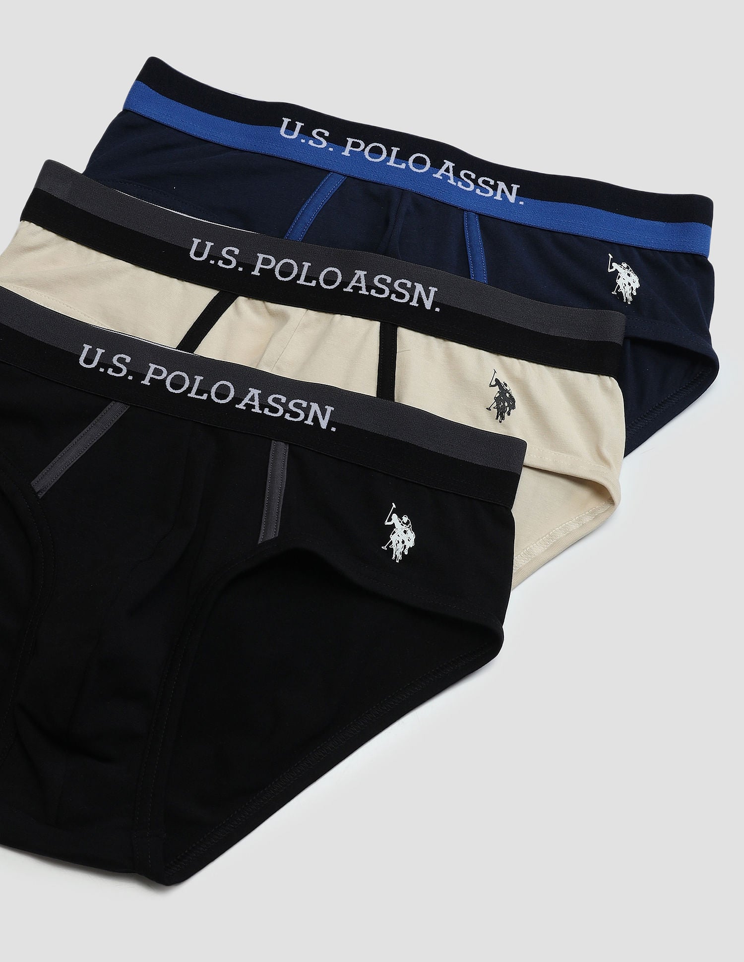 Dual Tone Cotton Stretch OET07 Briefs - Pack Of 3 Navy, Black and Frozen Dew - U.S. POLO ASSN. | Large