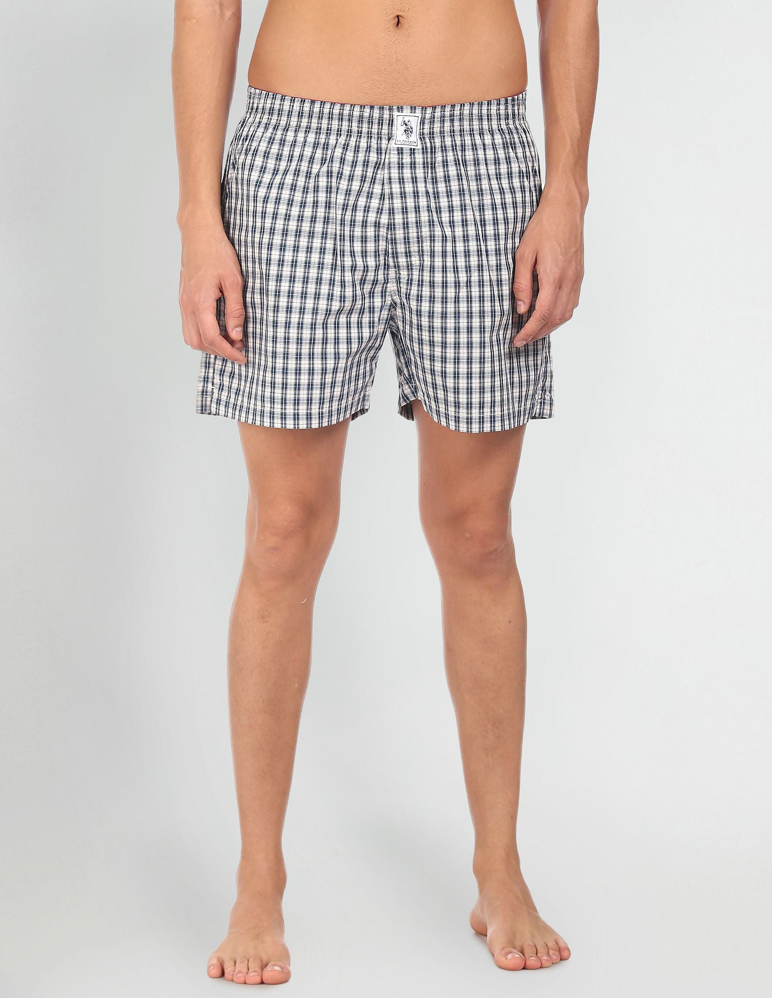 Plaid Check Pure Cotton I691 Boxers - Pack Of 2 Black and White - U.S. POLO ASSN. | Large