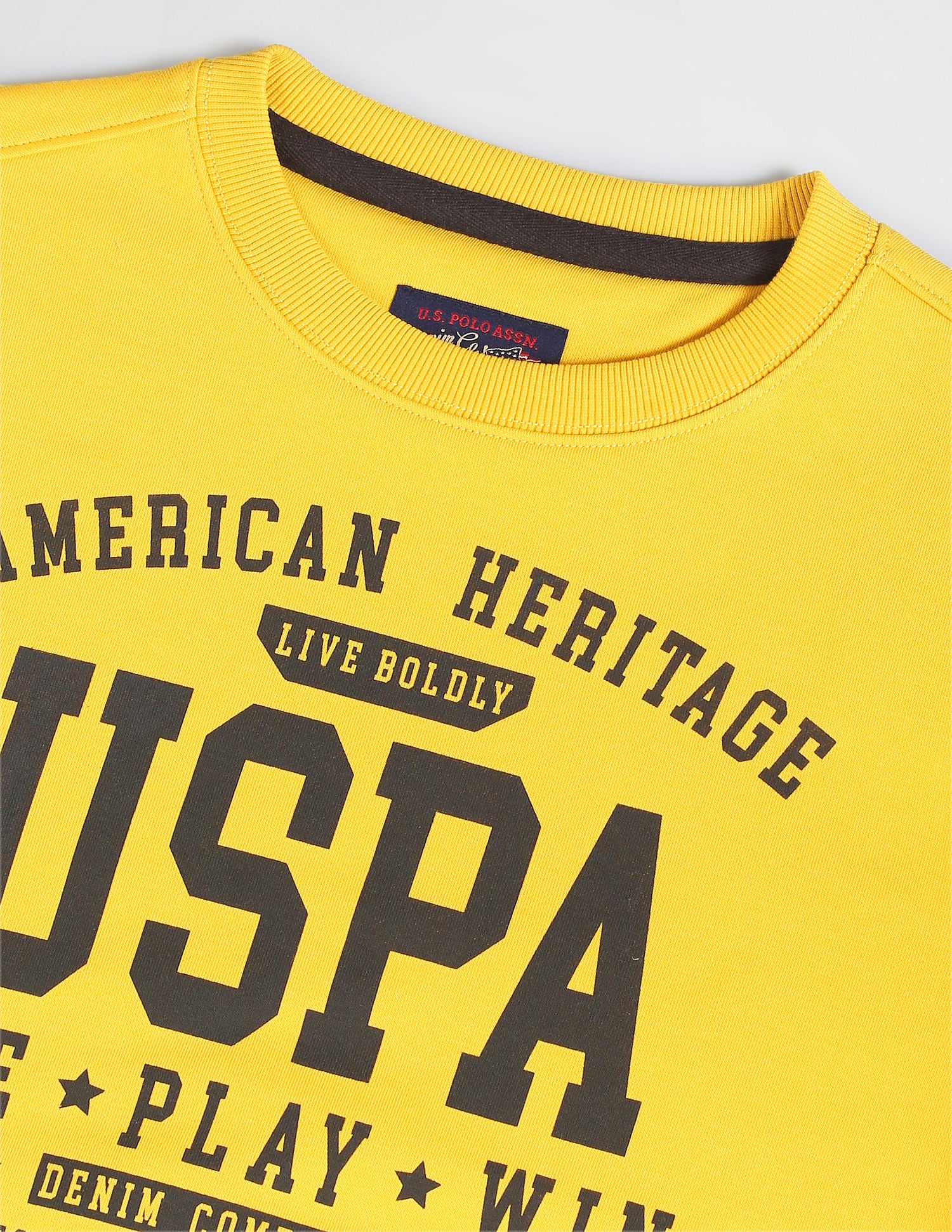 Crew Neck Brand Print Sweatshirt Mustard - U.S. POLO ASSN. | Large
