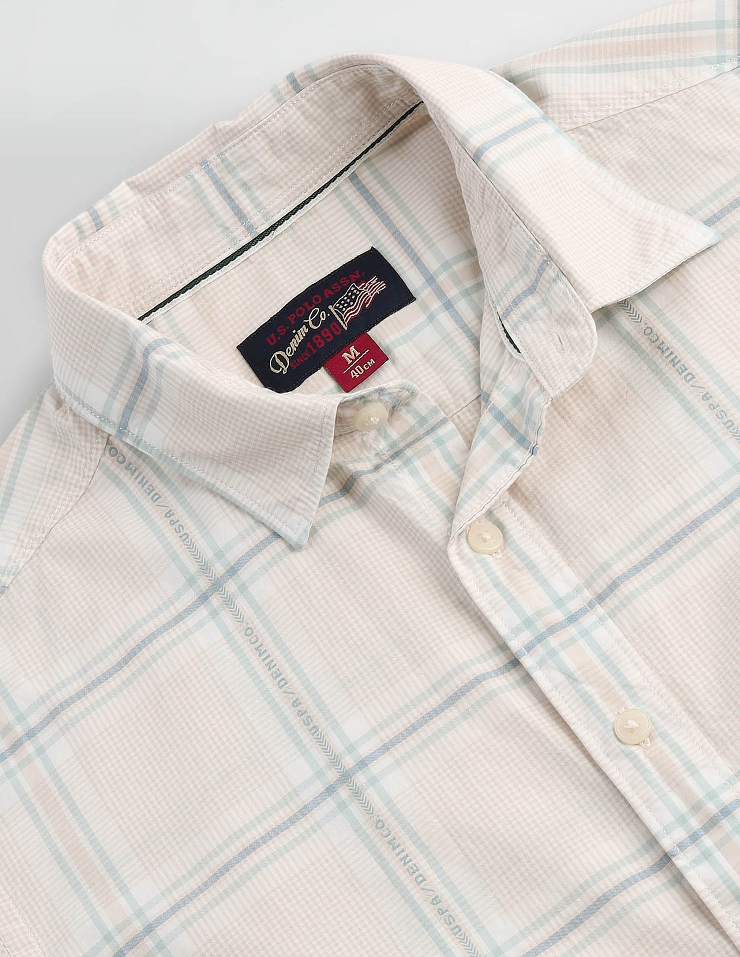 Tartan Check Logo Shirt Ivory - U.S. Polo Assn. India | Large